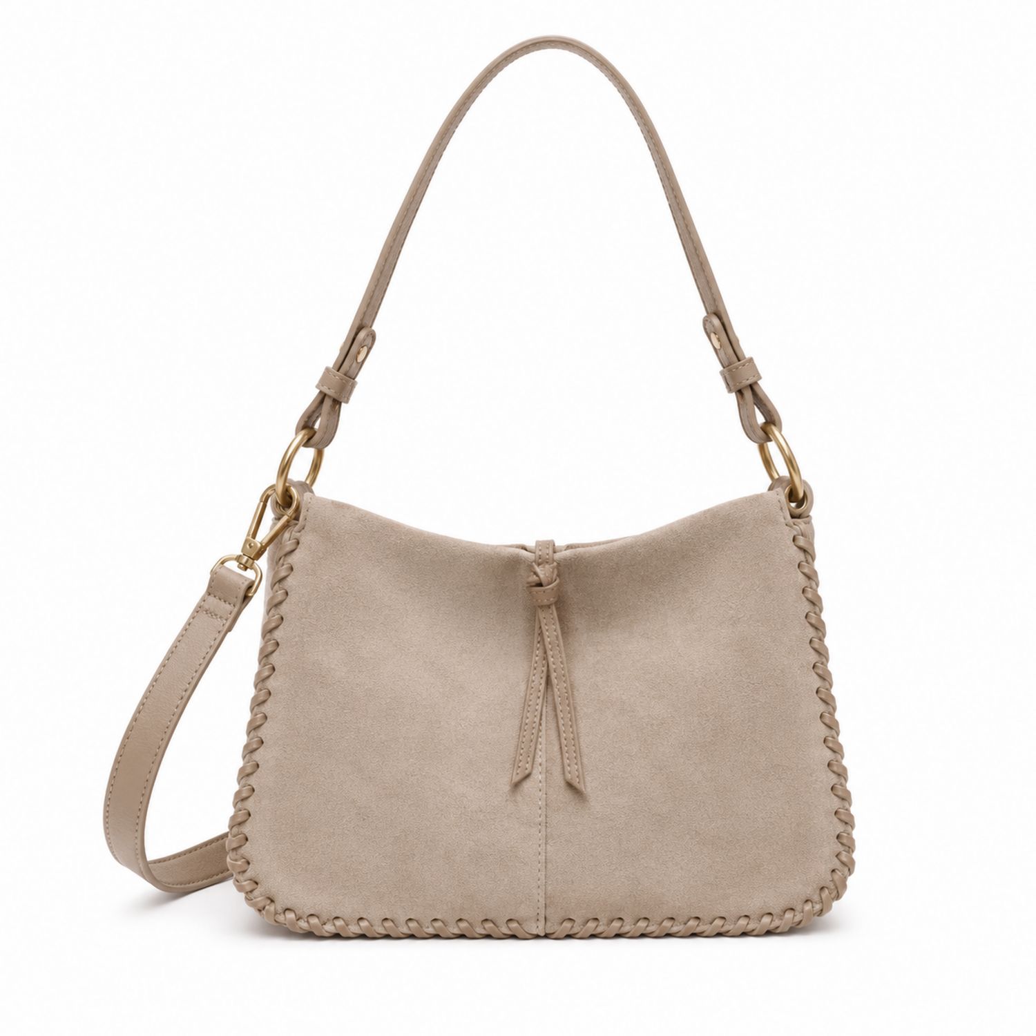Beige Damen Schultertasche mit Geflochtenen Details