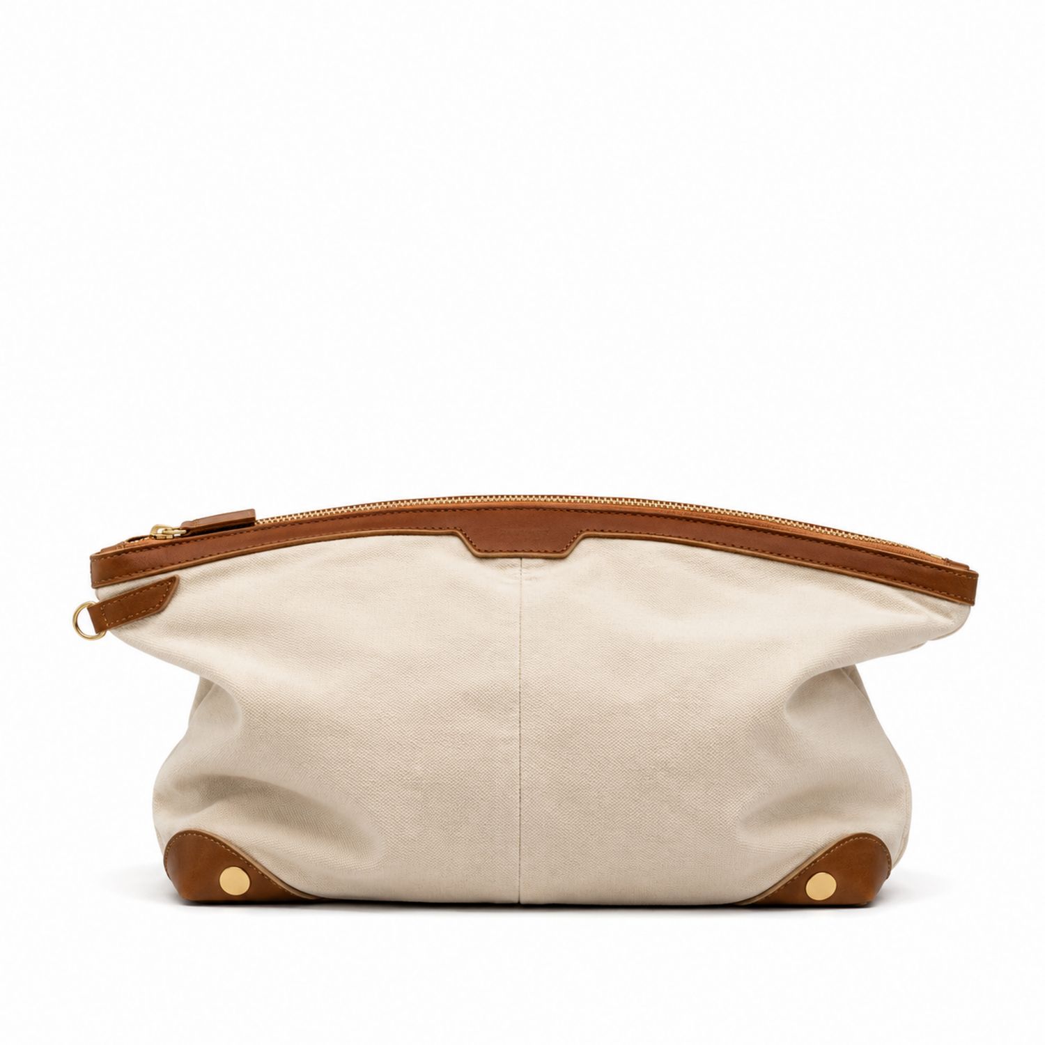 Beige Kosmetiktasche mit Reißverschluss und Lederakzenten