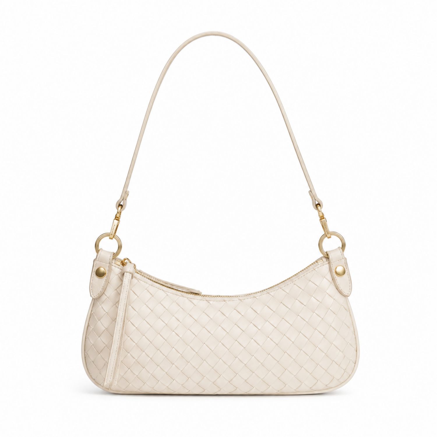 Damen Schultertasche Beige Geflochten mit Reißverschluss