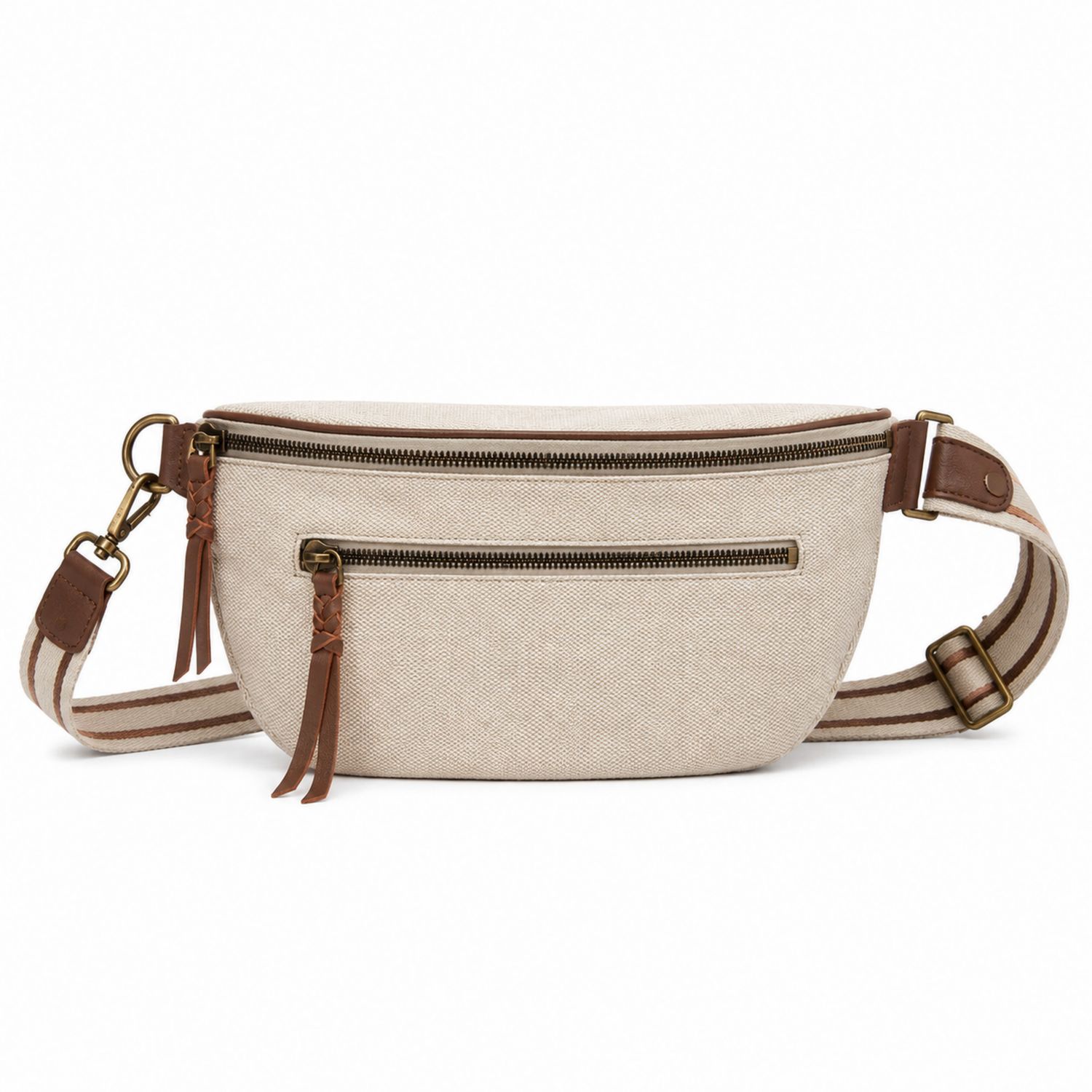 Beige Hüfttasche mit Verstellbarem Gurt und Reißverschluss