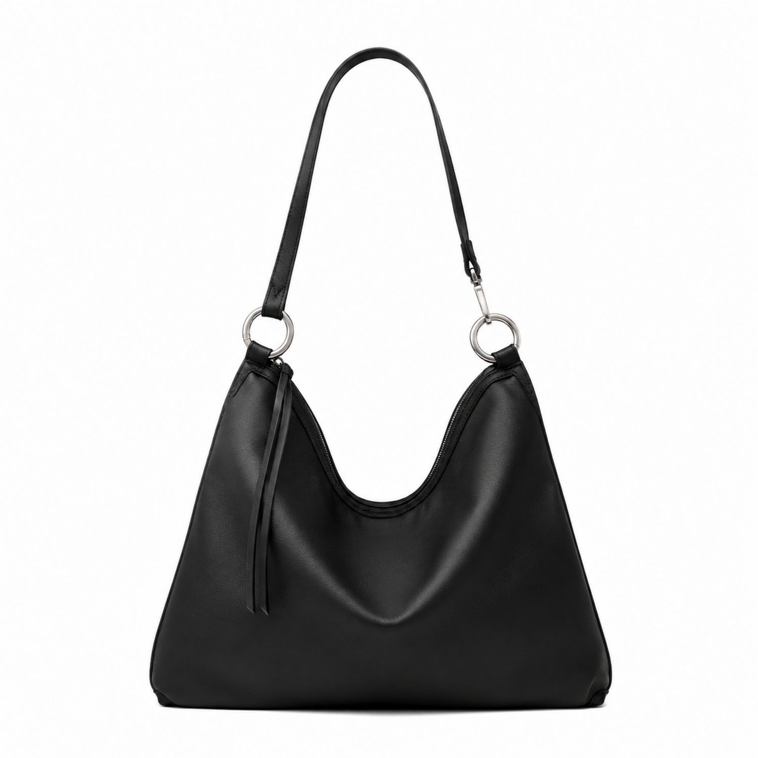 Schwarze Schultertasche mit Metallringen, 32cm x 10cm x 28cm