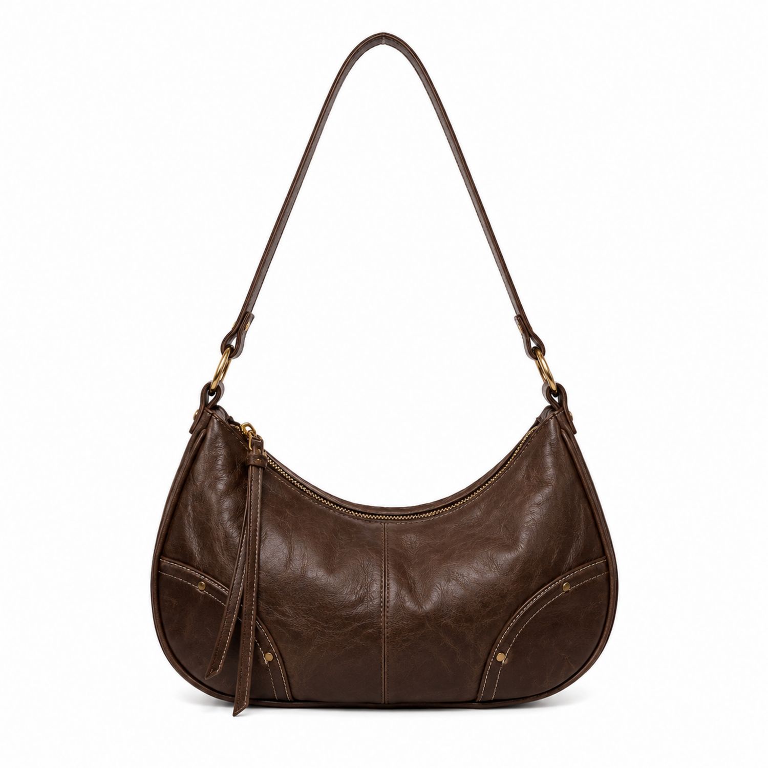 Braune Damen Schultertasche mit Reißverschluss