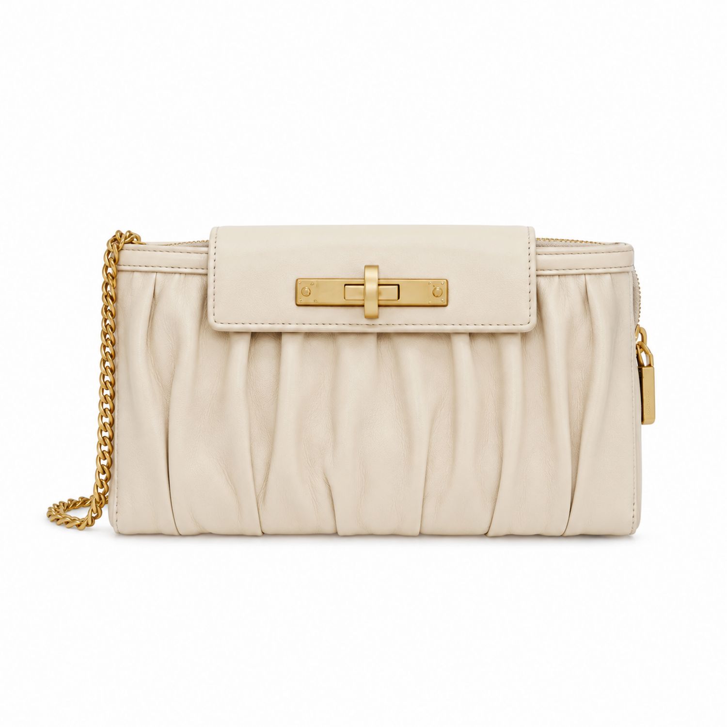 Elegante Damen Clutch Beige mit Goldkette und Drehverschluss