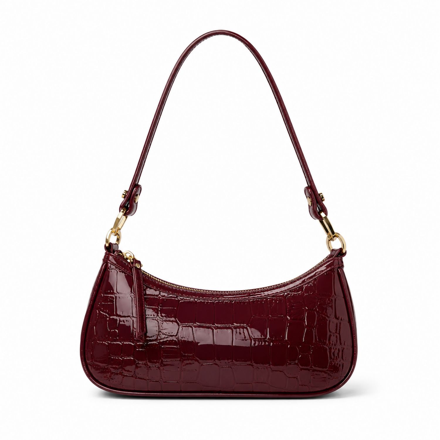 Elegante Damen Schultertasche in Krokodillederoptik Bordeauxrot
