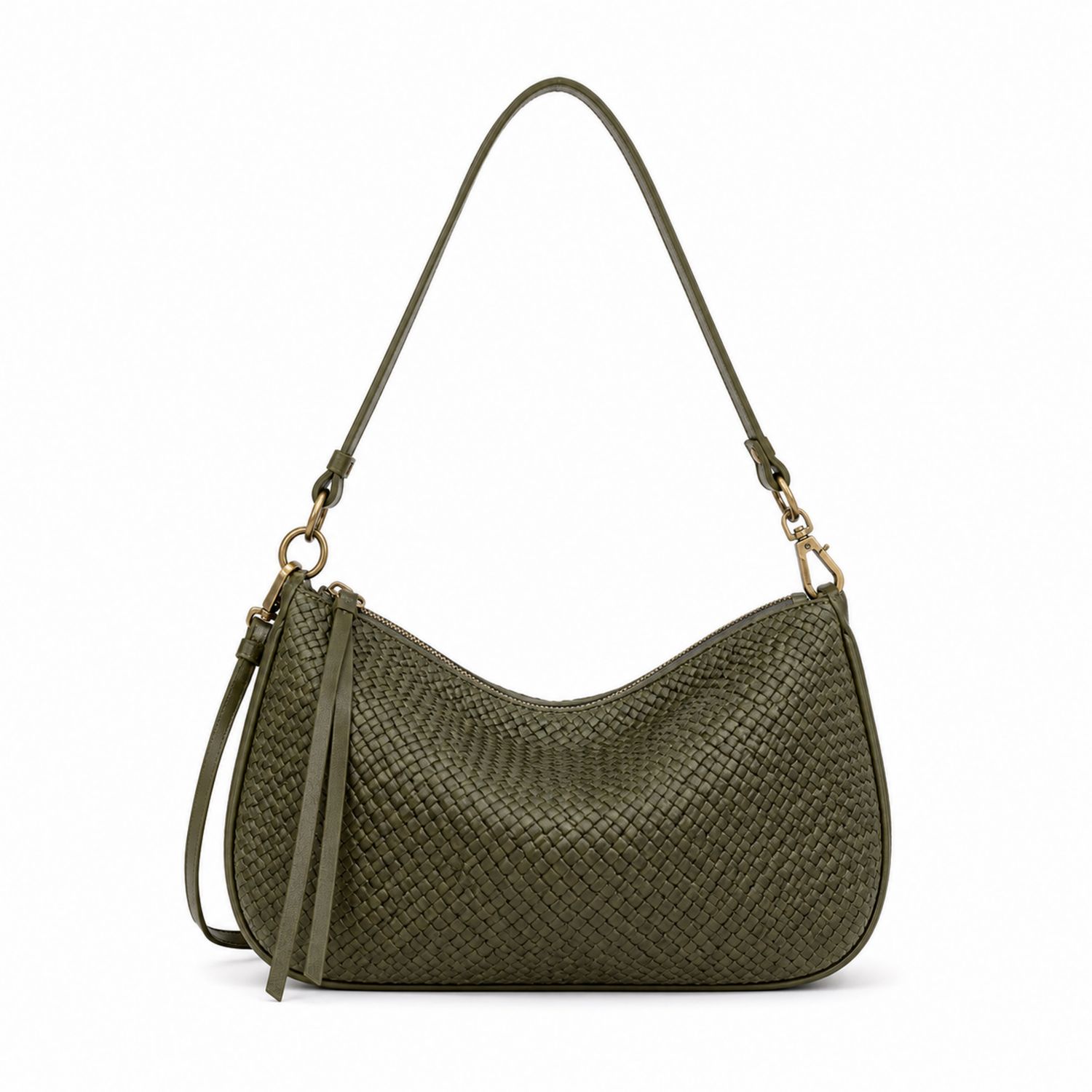 Geflochtene Schultertasche Olivgrün, 6L