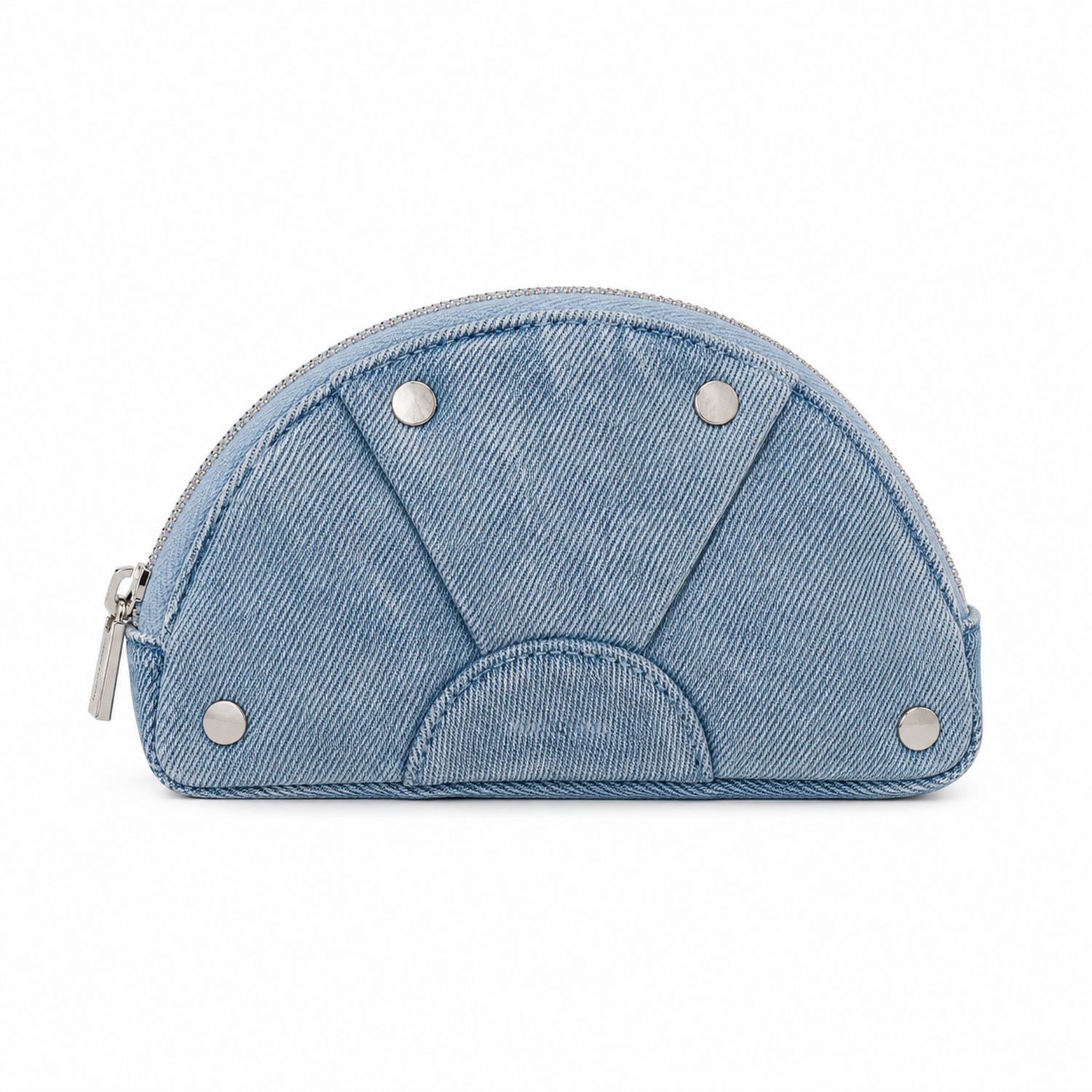 Halbrundes Denim-Etui in Hellblau mit Reißverschluss