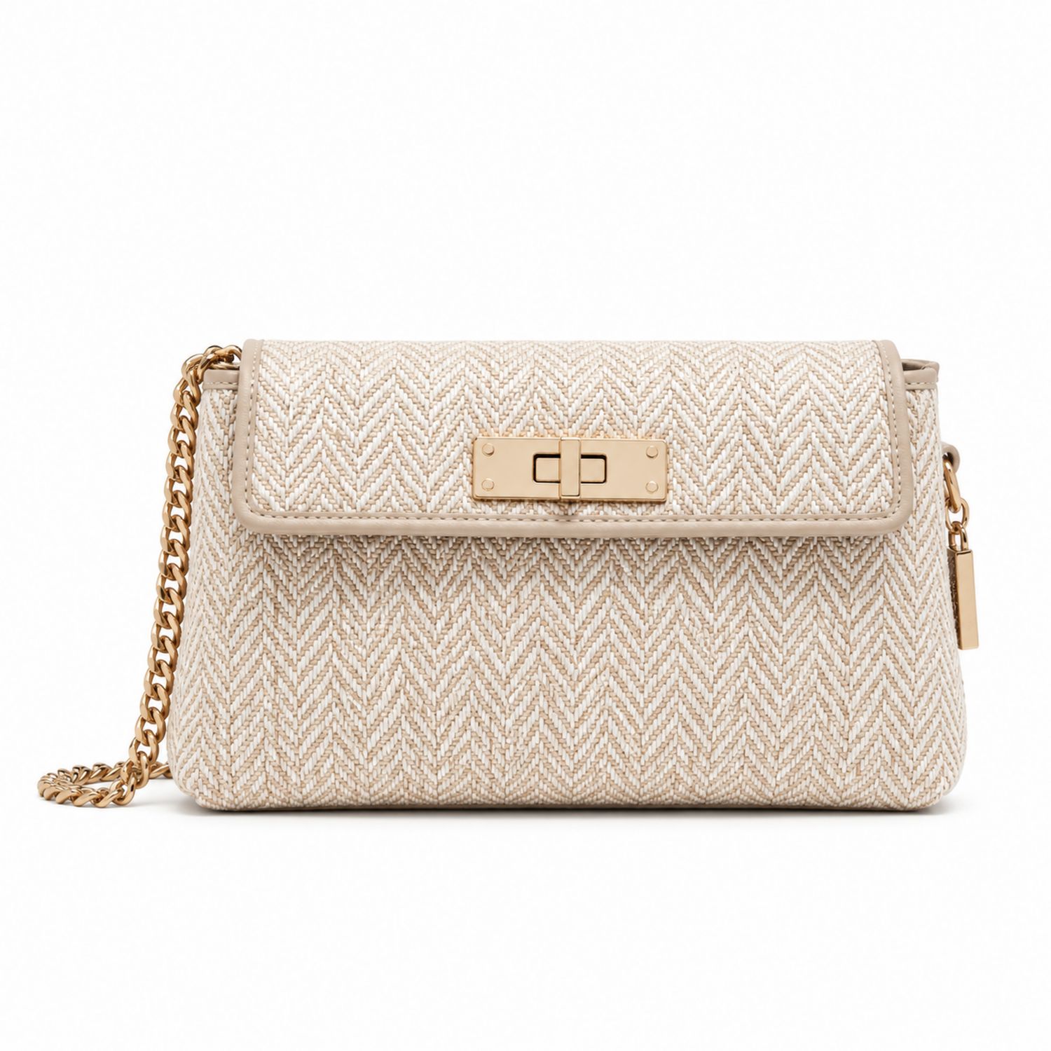 Damenhandtasche Beige mit Kettenriemen und Drehverschluss