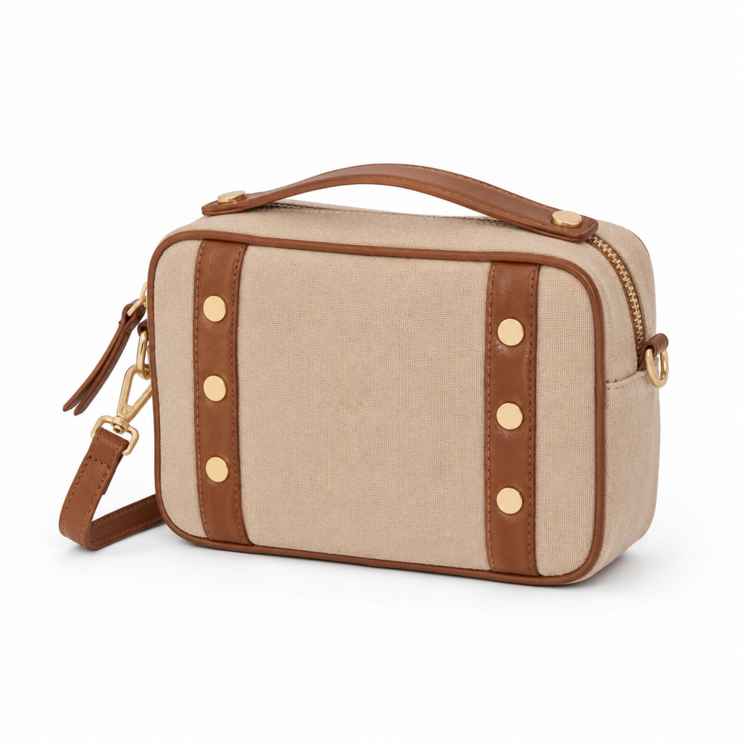 Beige Damen Umhängetasche mit Lederdetails und Nieten