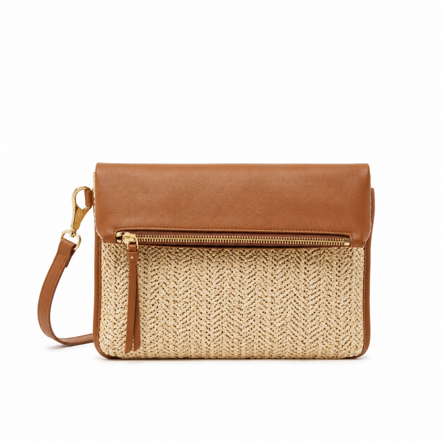 Damentasche mit Strohmuster, Schultertasche Braun/Beige, 25x5x18 cm