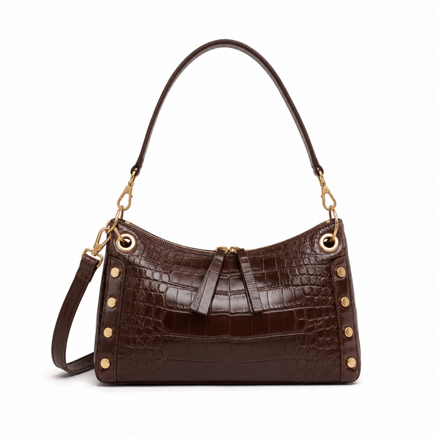 Elegante Damen-Schultertasche mit Krokodilprägung in Braun
