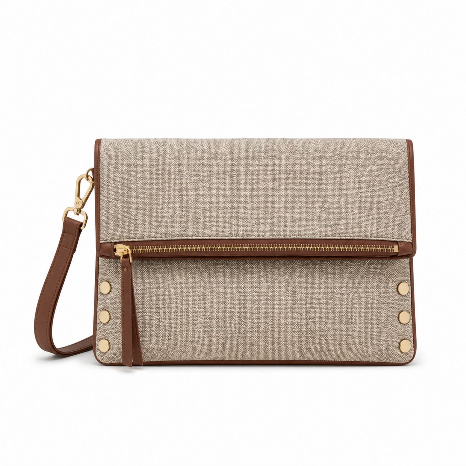 Elegante Damen Clutch Tasche Beige und Braun mit Reißverschluss