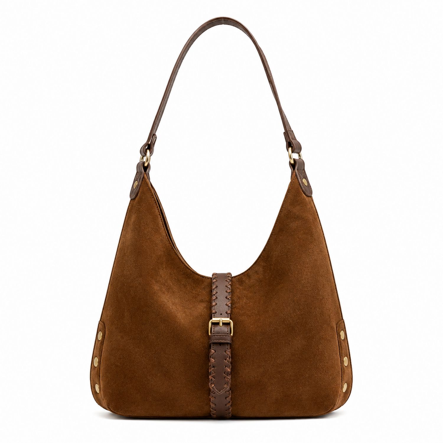 Braune Hobo-Damen Schultertasche mit Schnalle