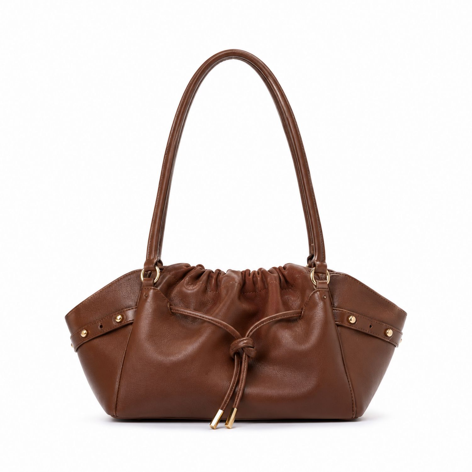 Braune Schultertasche mit Kordelzug für Damen