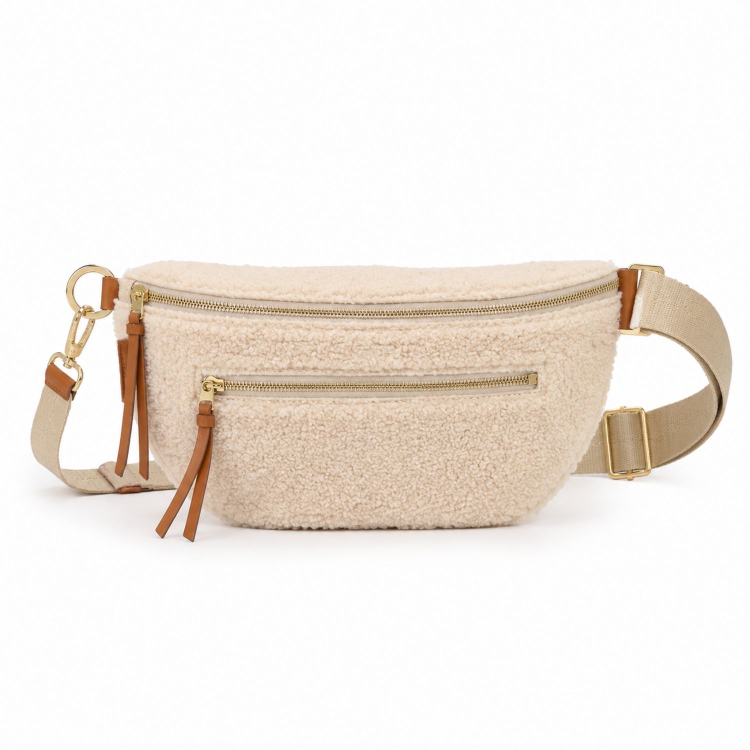 Damen Bauchtasche in Creme mit Schaffelloptik