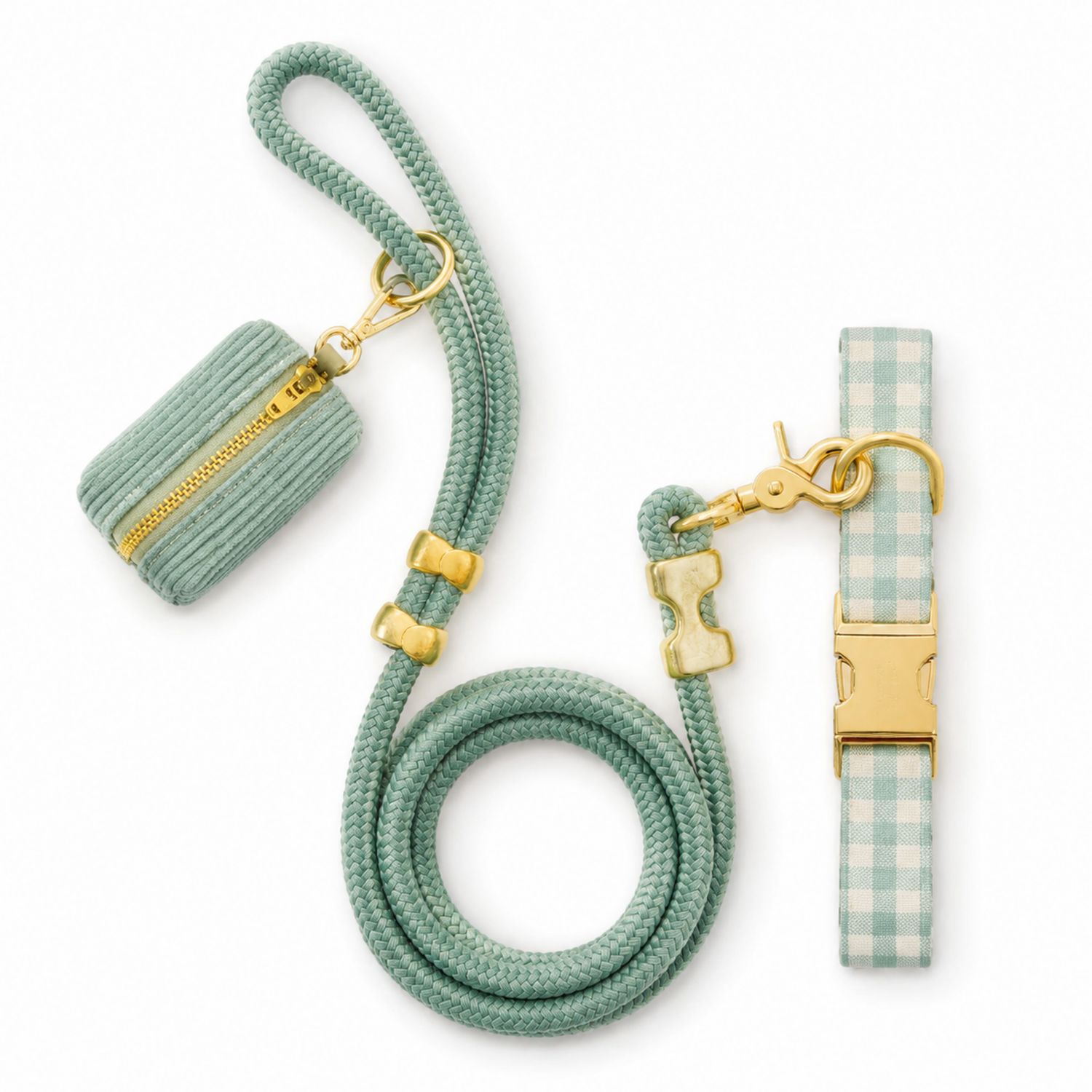 Conjunto Verde de Correa y Collar para Perros con Bolsa