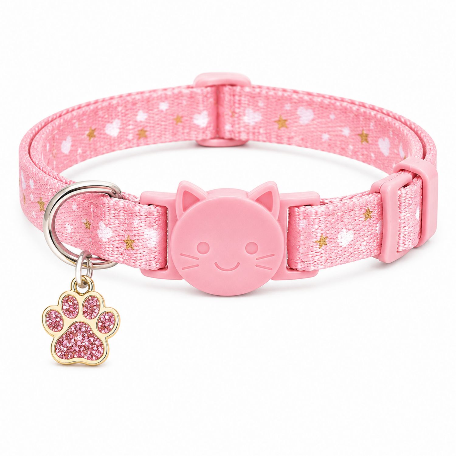 Collar Rosa con Estampado de Corazones para Gatos