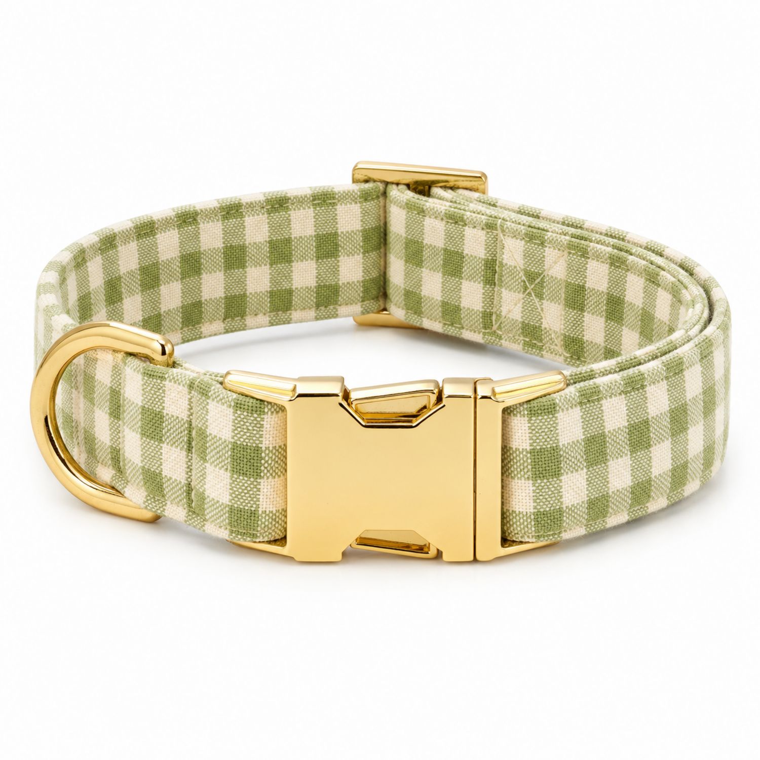 Collar Ajustable para Perro Cuadros Verde y Cierre Dorado