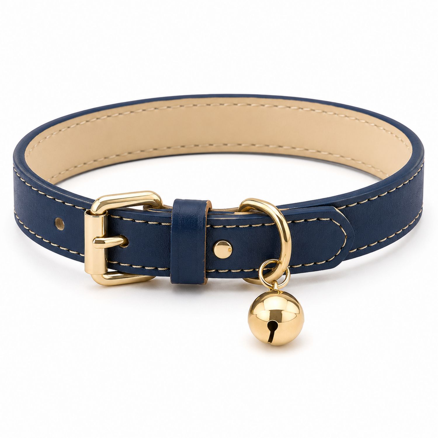 Collar Azul para Mascotas con Campana y Hebilla Dorada
