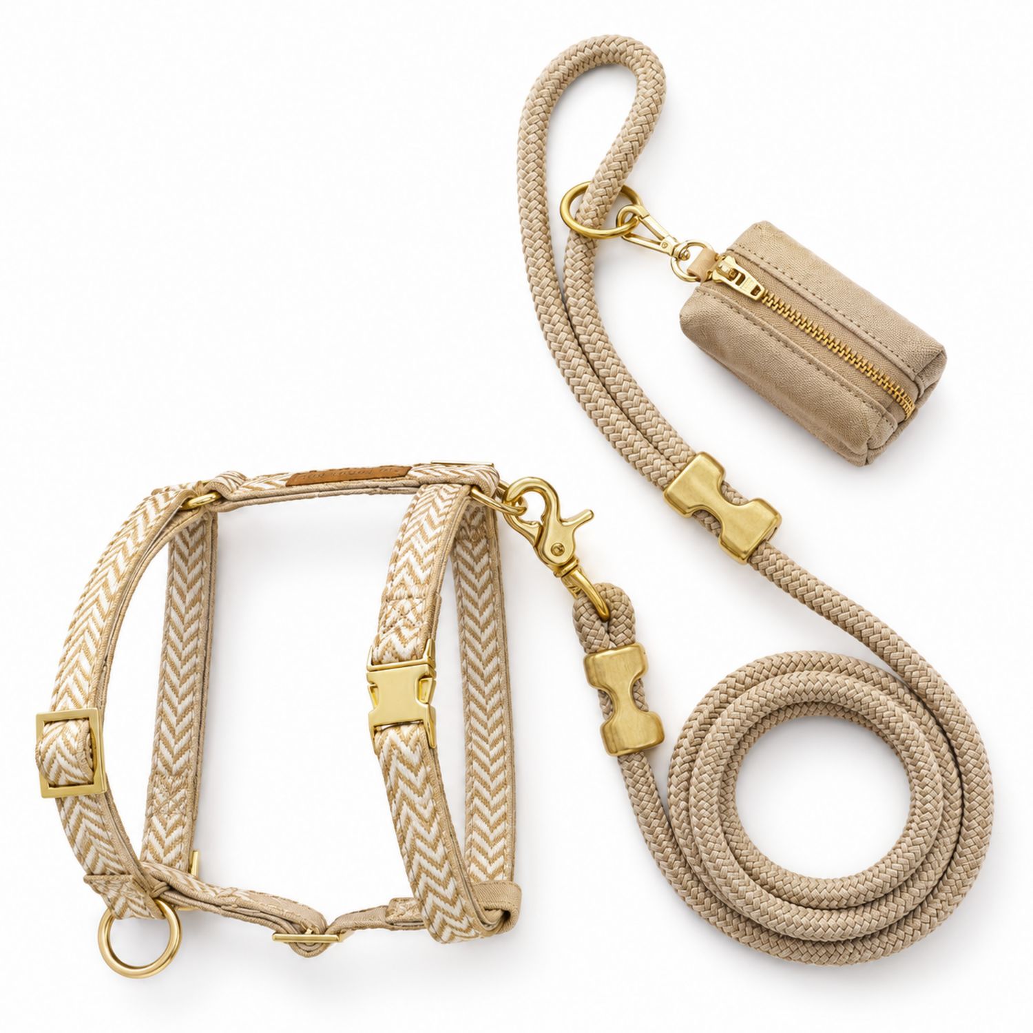 Conjunto de Arnés y Correa Beige con Patrón Chevron para Mascotas