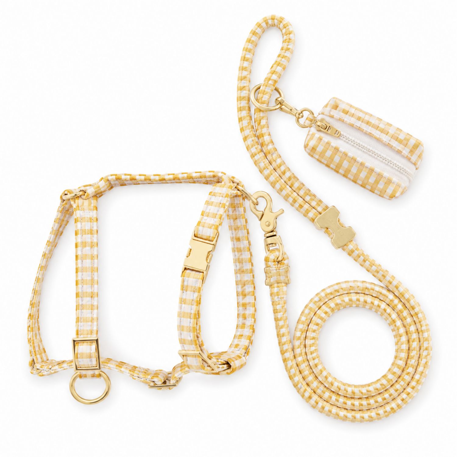 Conjunto de Arnés y Correa para Mascotas Cuadros Amarillo Ajustable