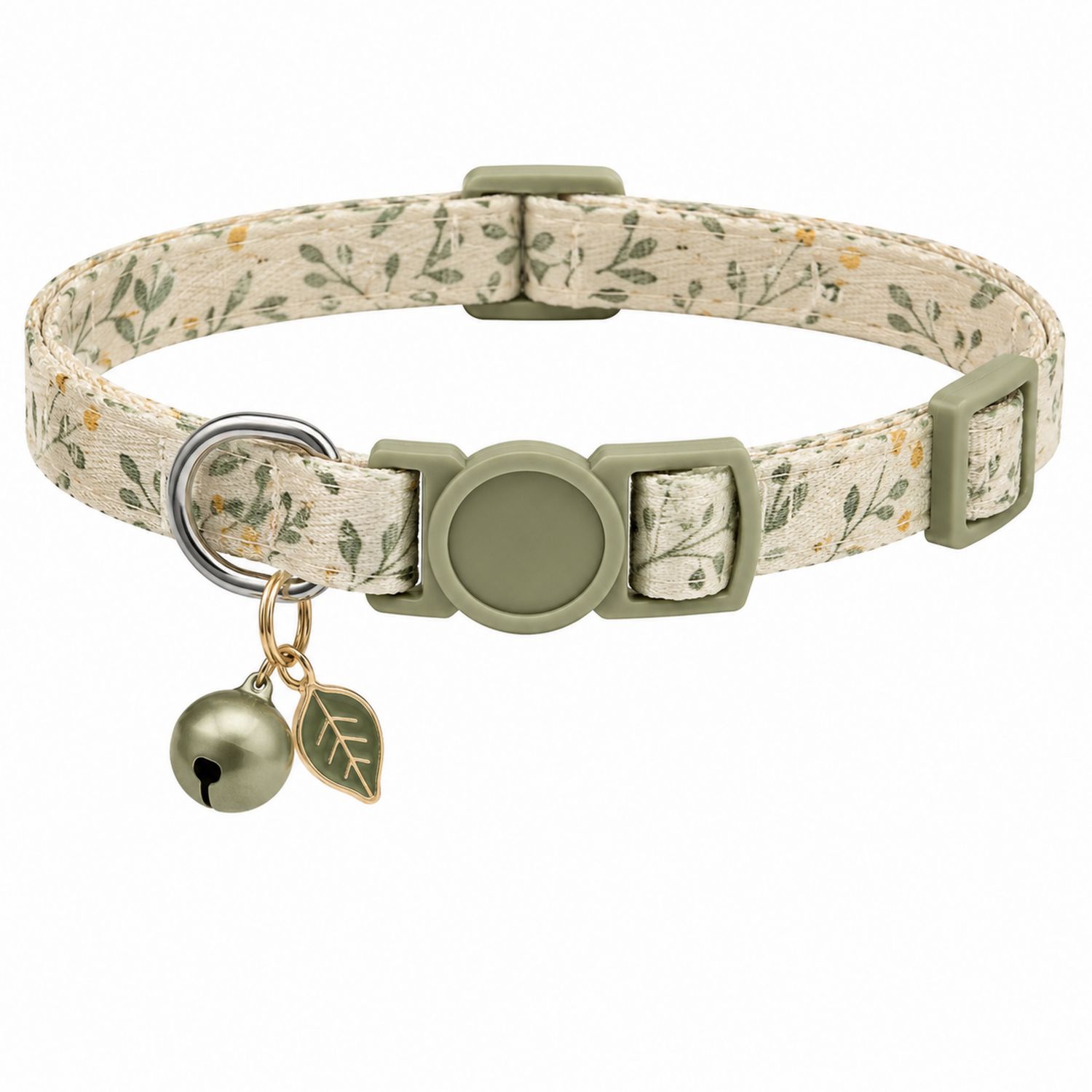 Collar para Gato con Campana y Diseño Floral Verde Beige