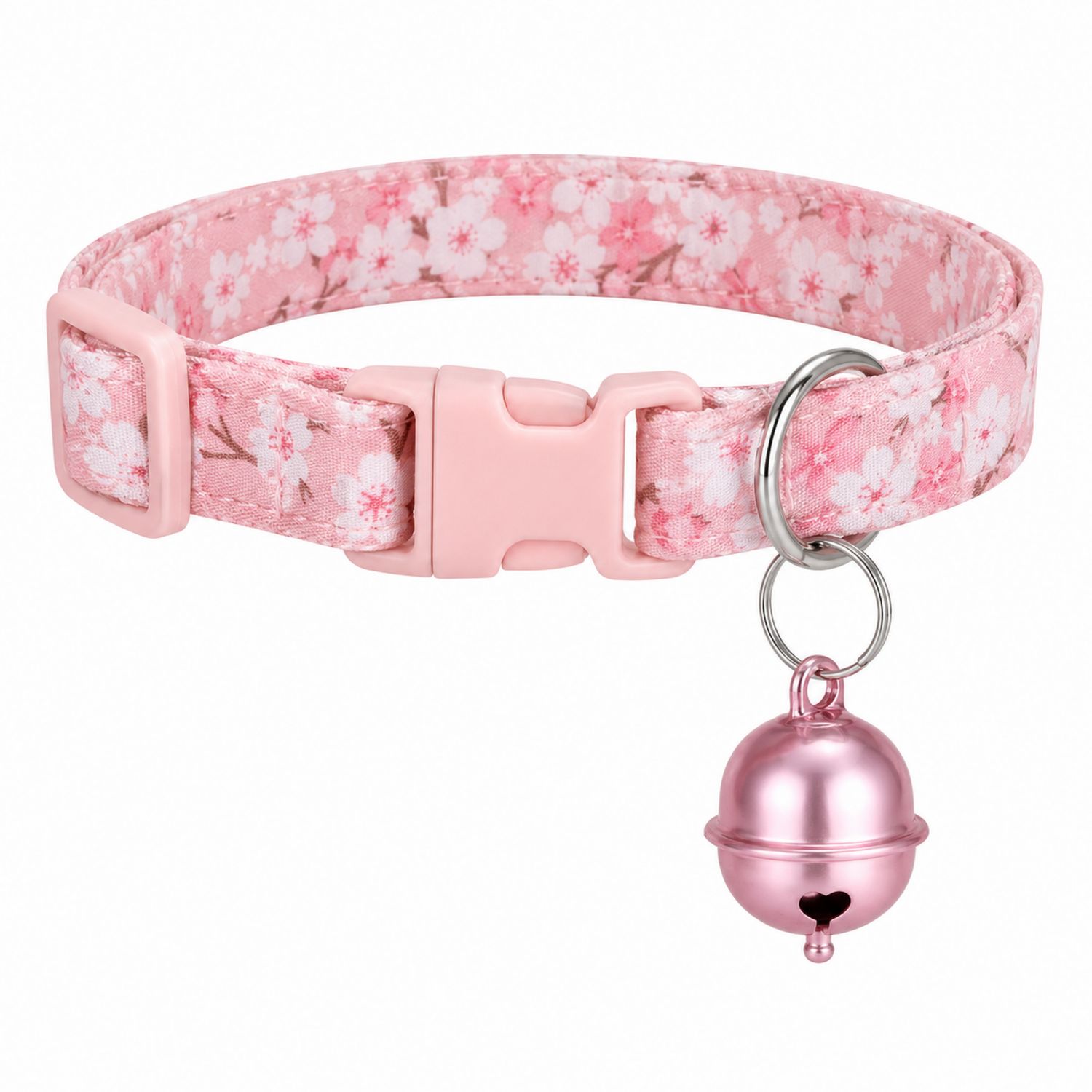 Collar Ajustable Floral para Mascotas con Campana Rosa
