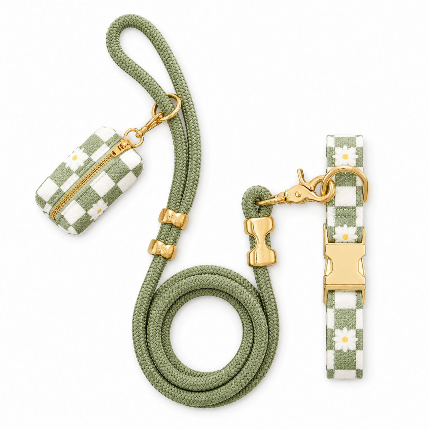 Correa para Perros Verde con Estampado de Cuadros y Flores