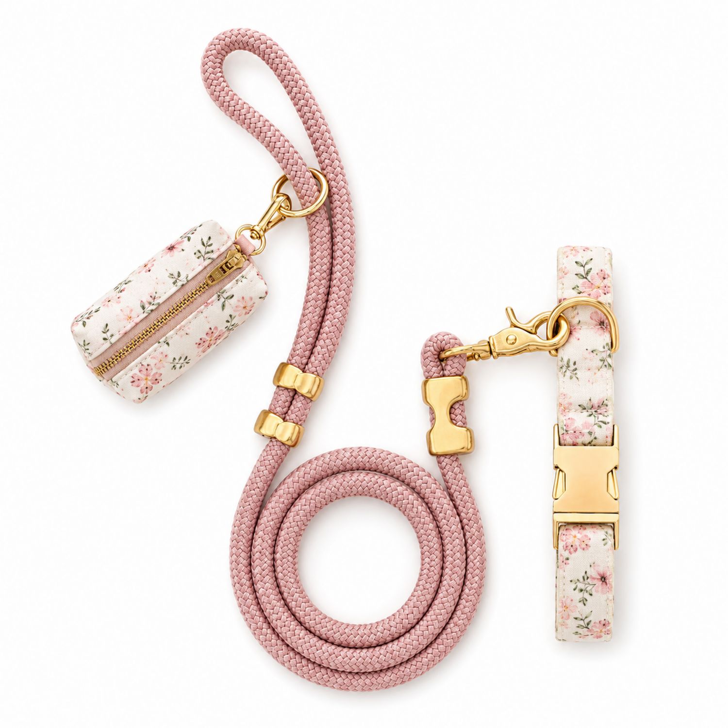 Correa Rosa de Perro con Diseño Floral y Collar Ajustable