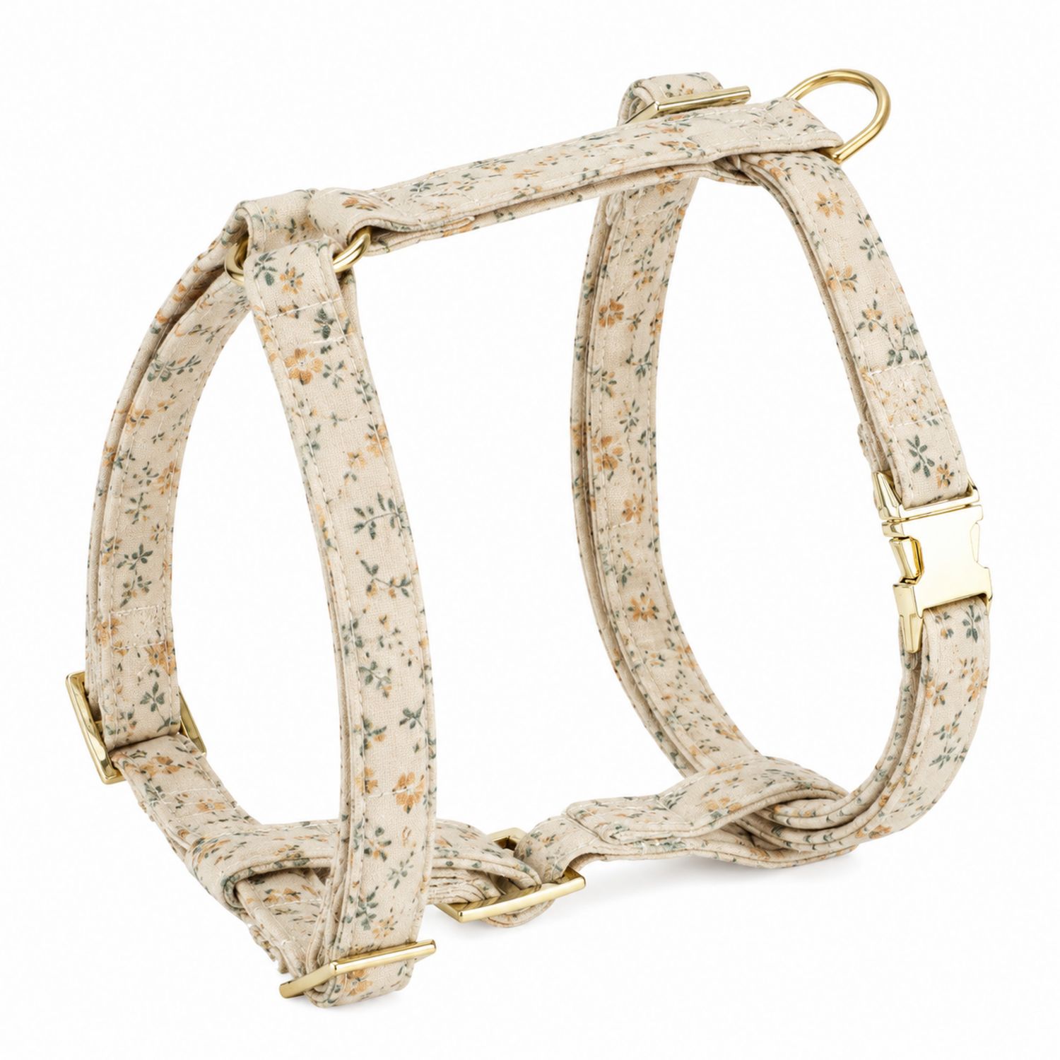 Arnés Floral Ajustable para Perros - Beige con Herrajes Dorados