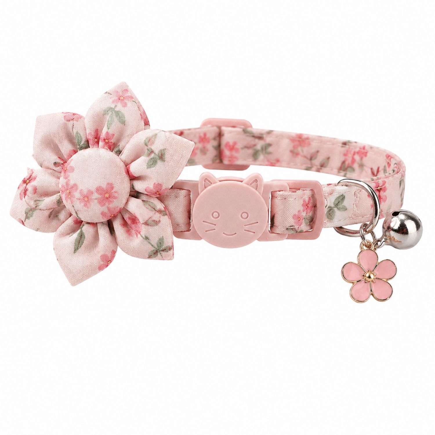 Collar para Gatos con Flor Rosa y Campanilla