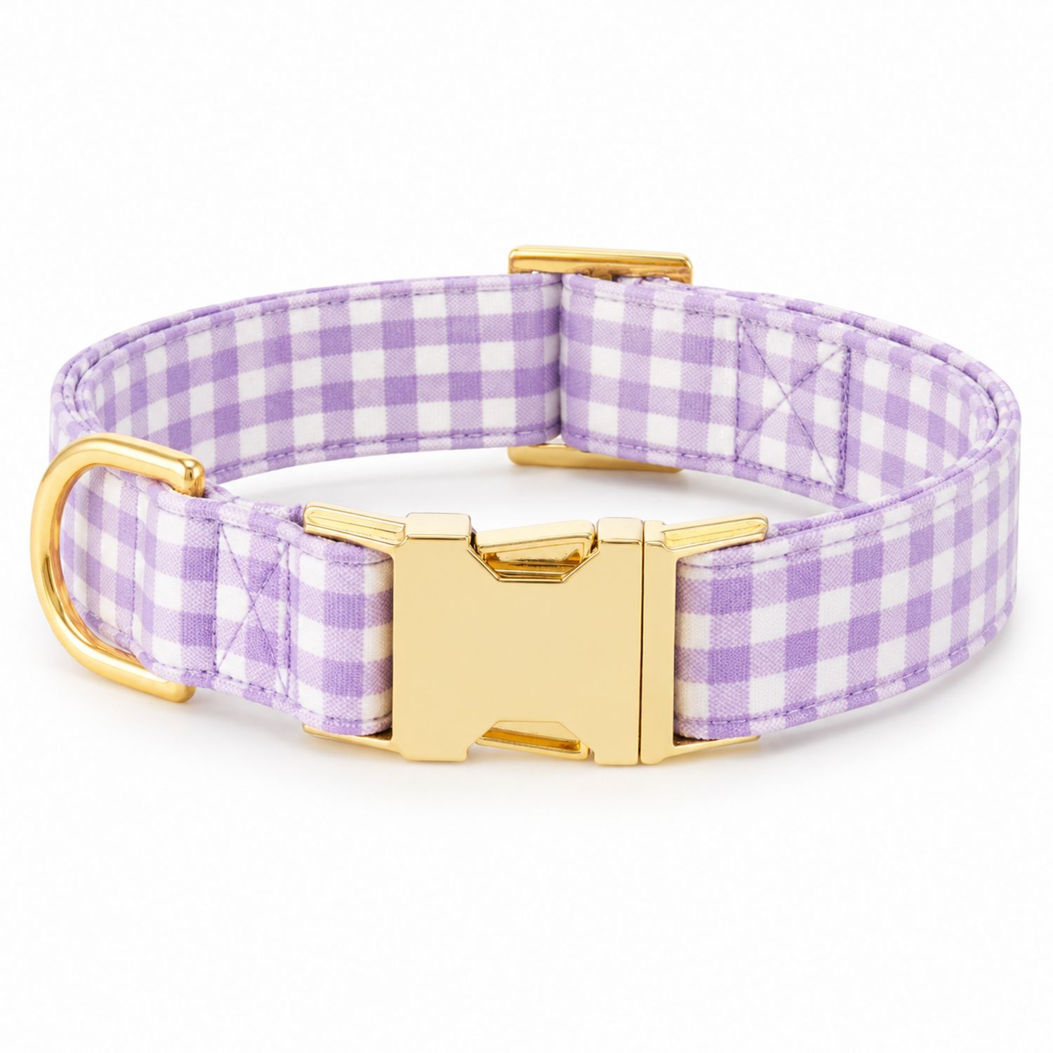 Collar para Perro de Cuadros Violeta con Hebilla Dorada