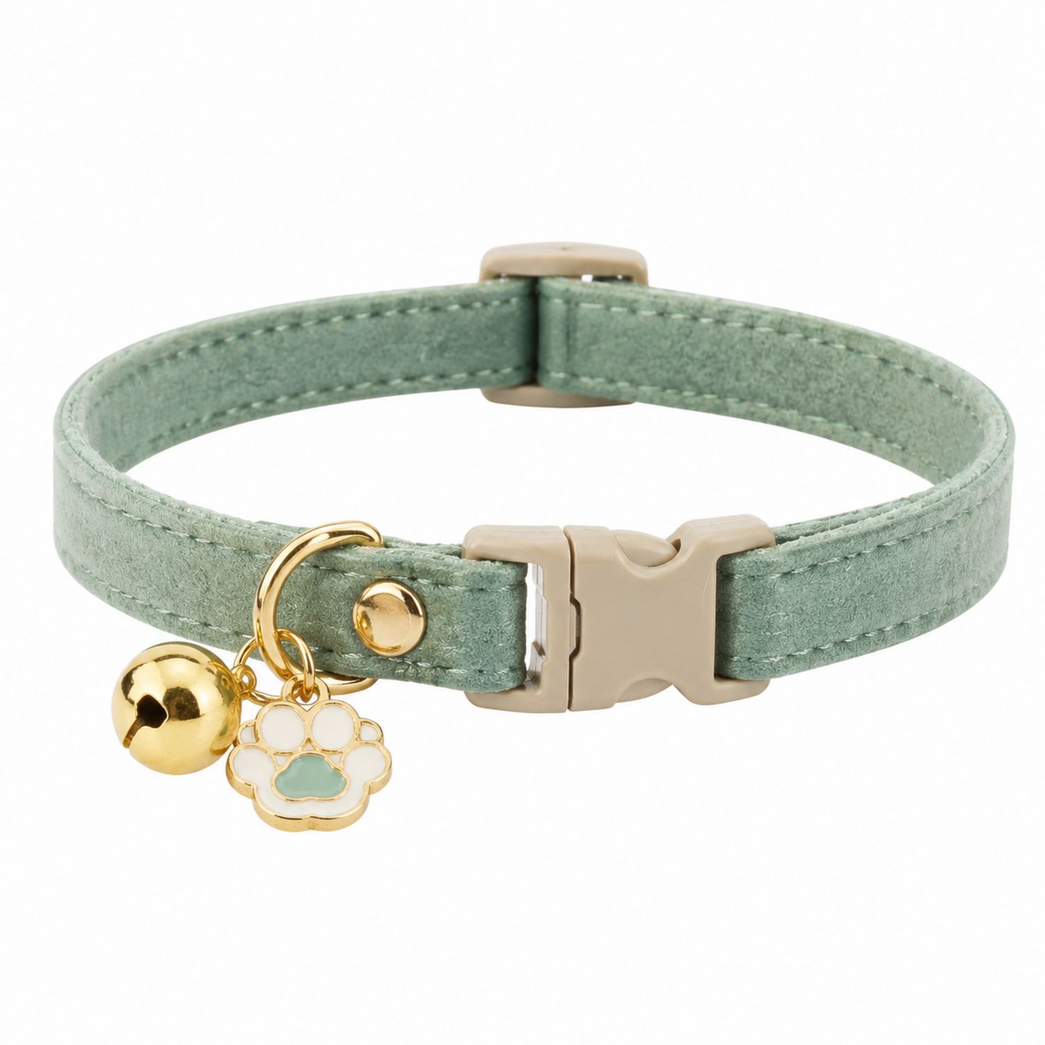 Collar Verde con Dije y Cascabel para Gatos