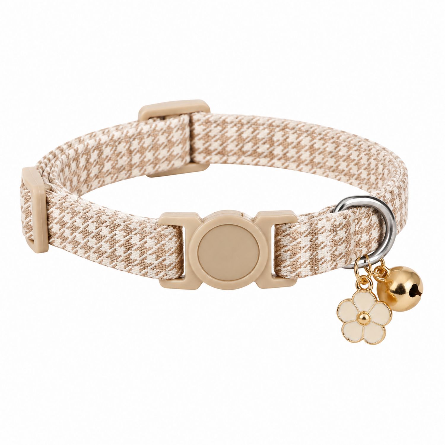 Collar Beige para Mascotas con Campana y Adorno de Flor