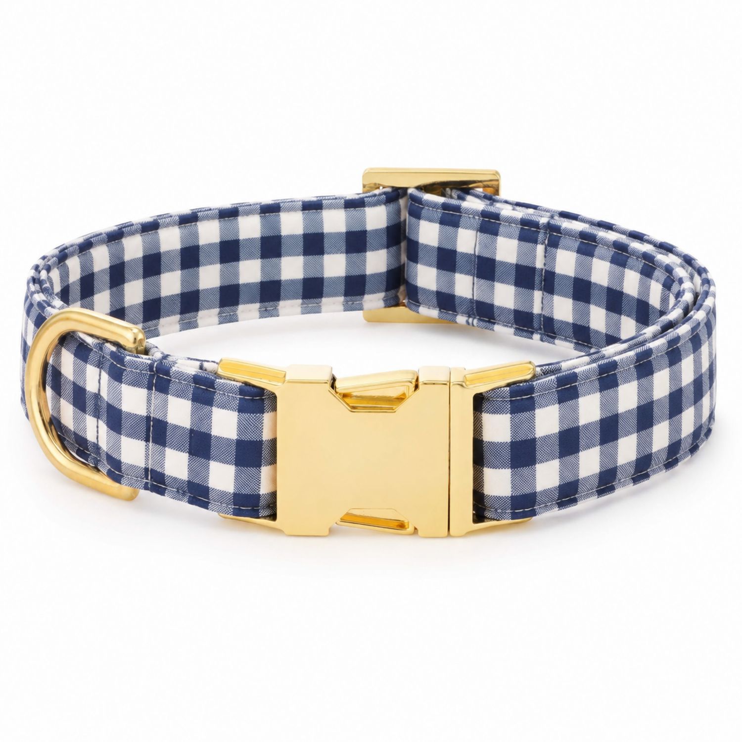 Collar para Perro a Cuadros Azul y Blanco con Hebilla Dorada