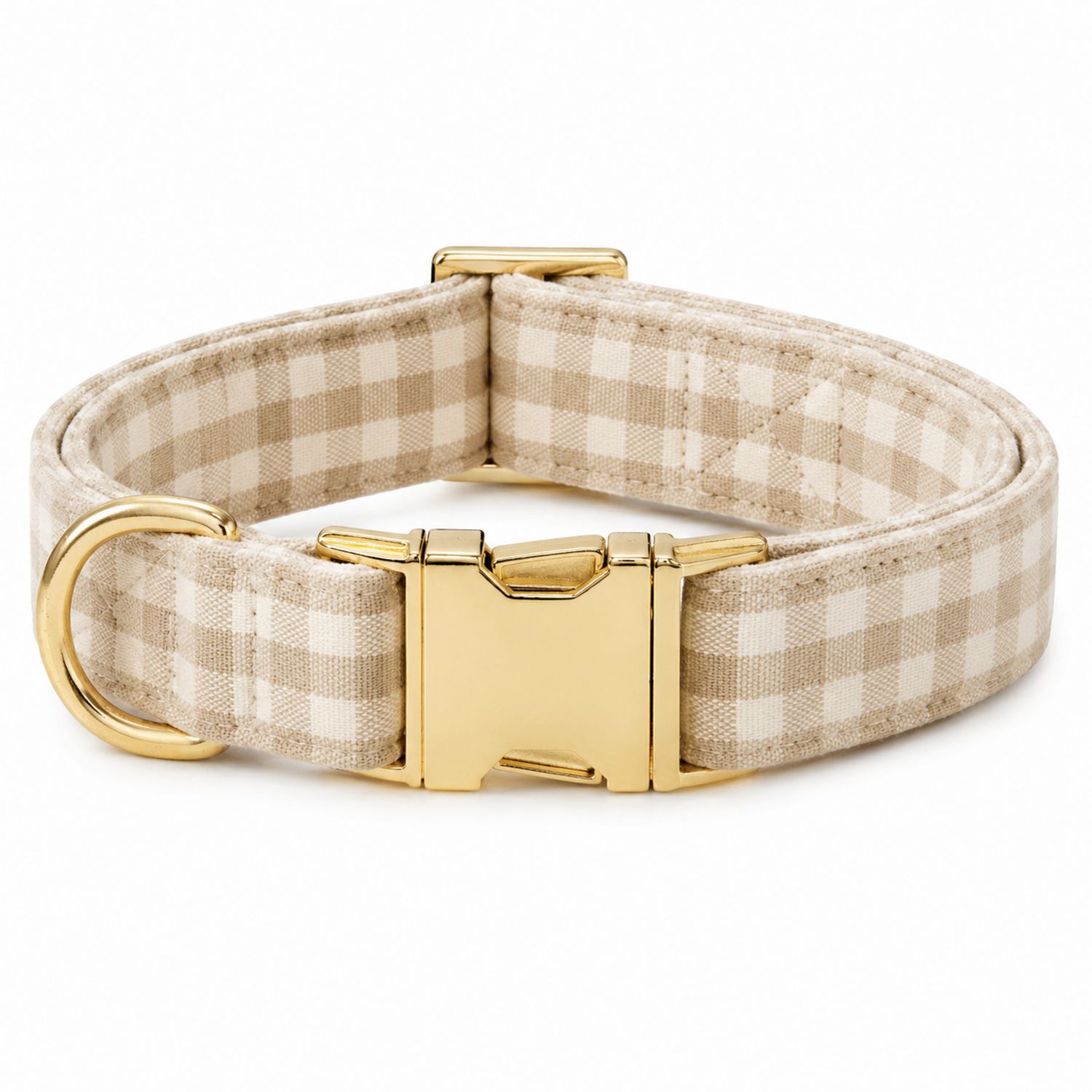 Collar ajustable para perro cuadros beige con hebilla de metal