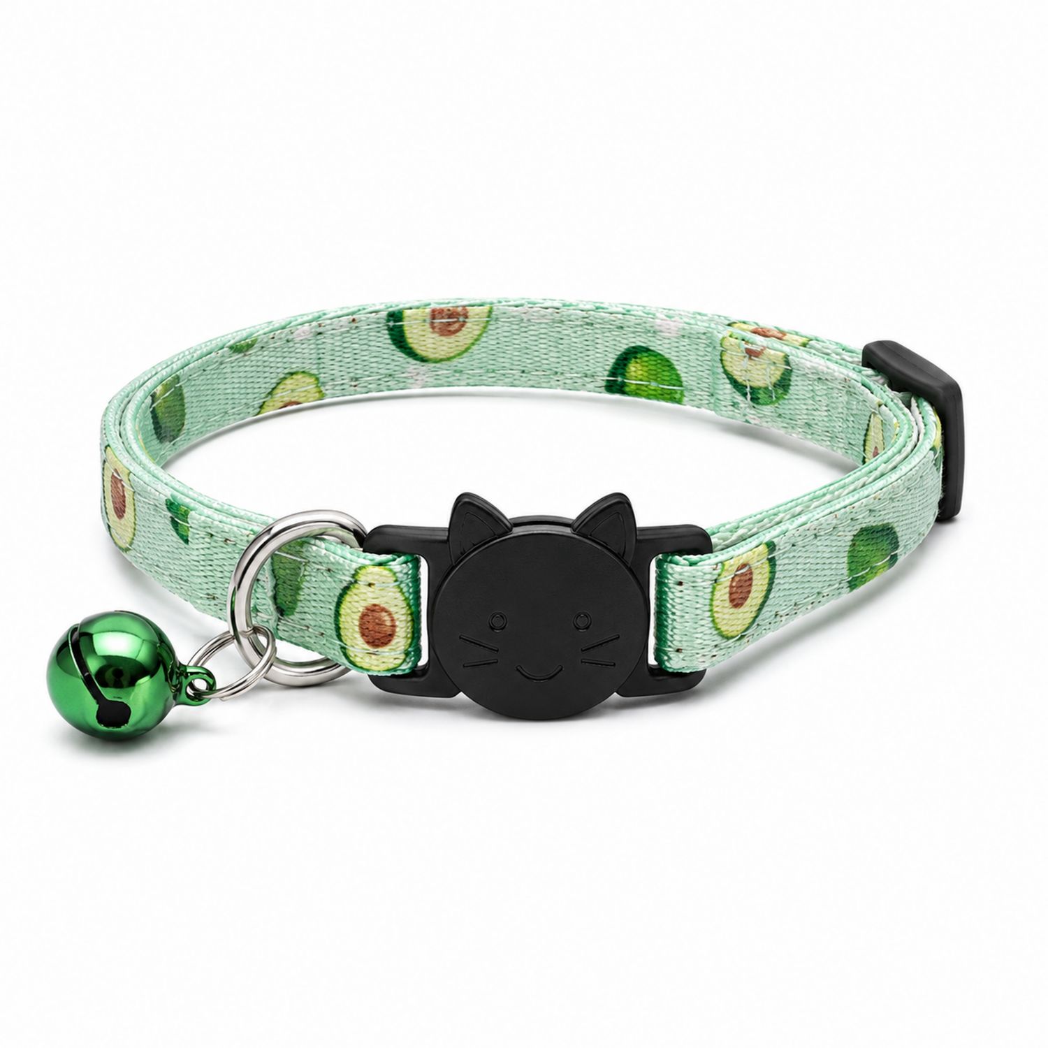 Collar para Gato Ajustable con Estampado de Aguacates y Cascabel Verde