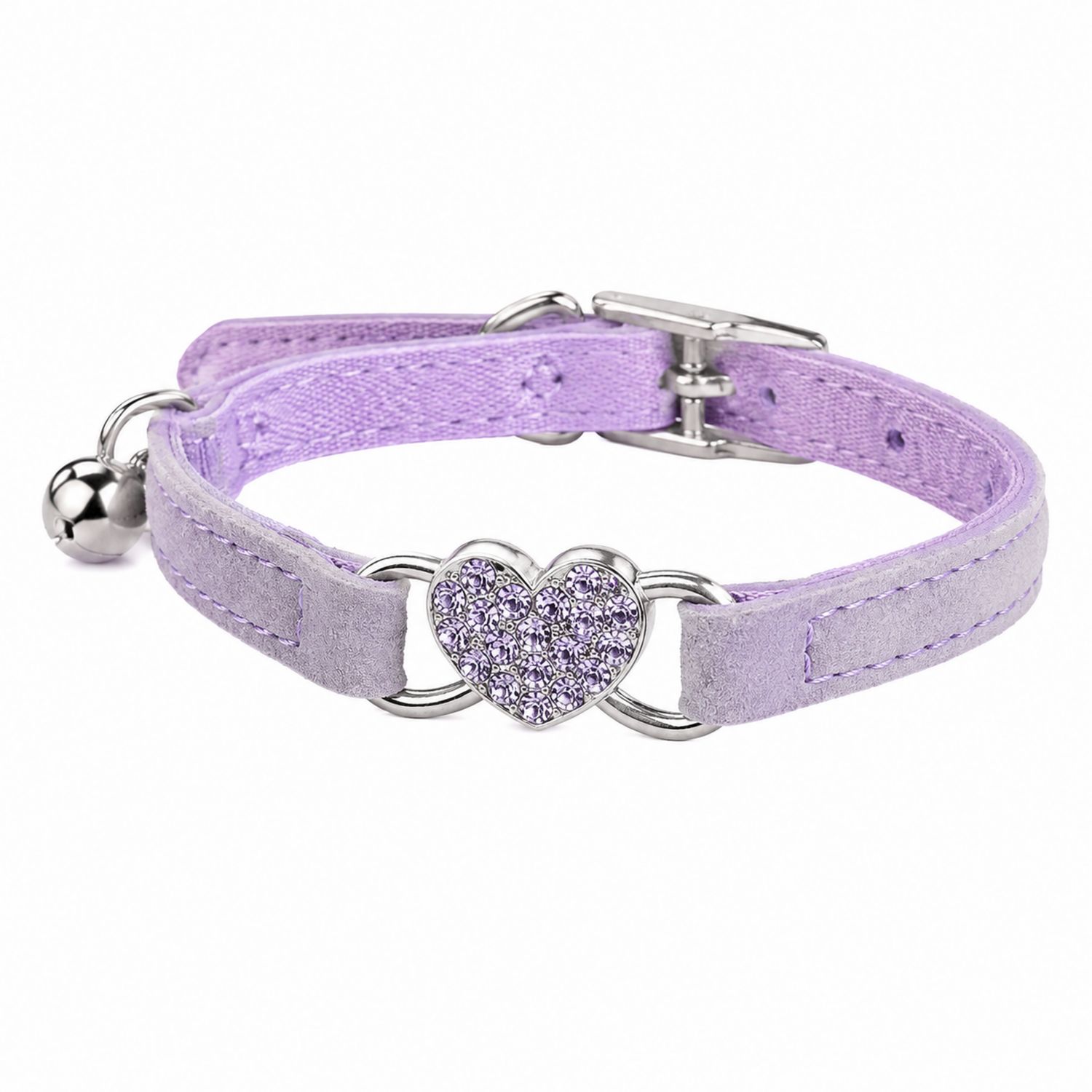 Collar de Gato Lila con Corazón y Cascabel