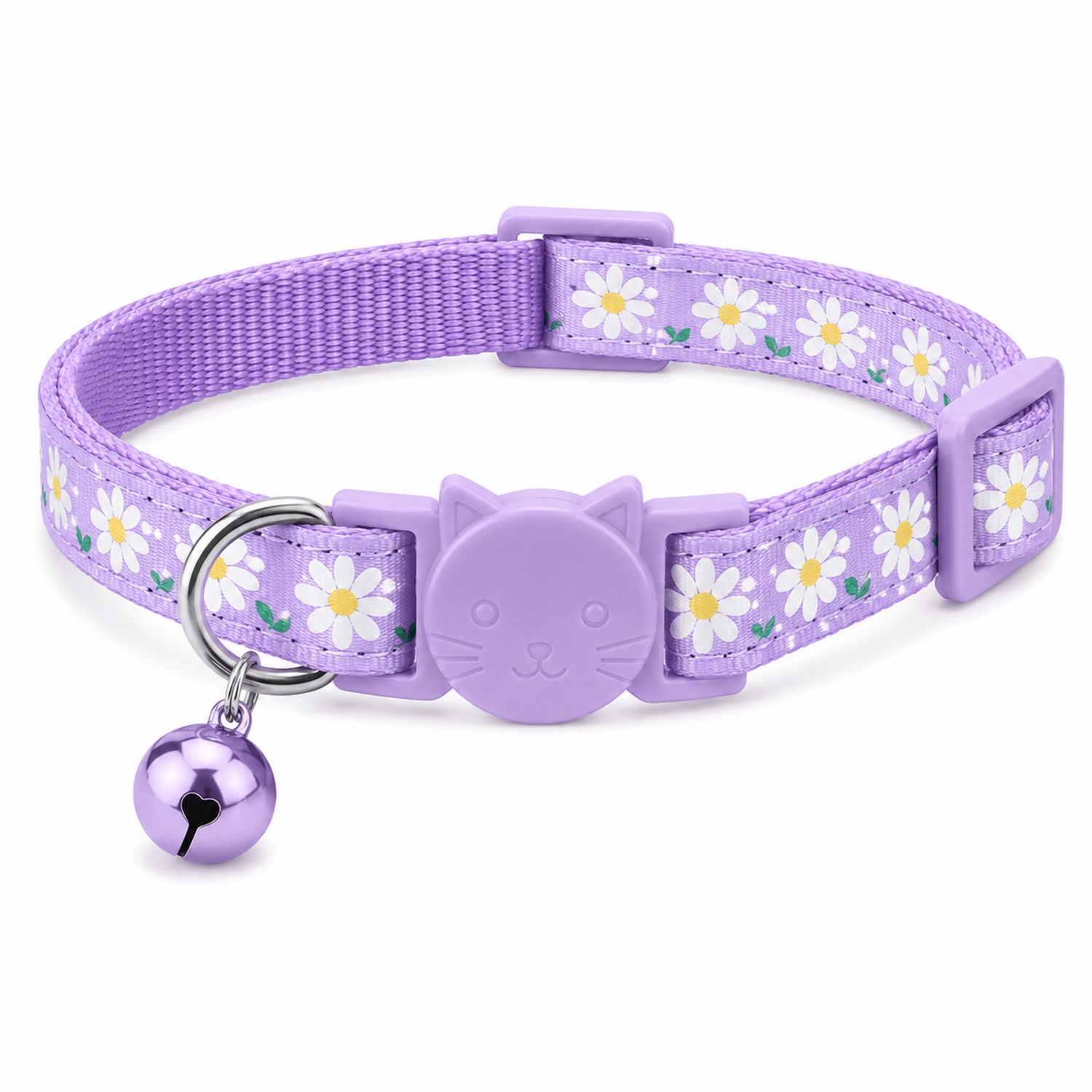 Collar para Gato Ajustable con Campana y Flores Lila