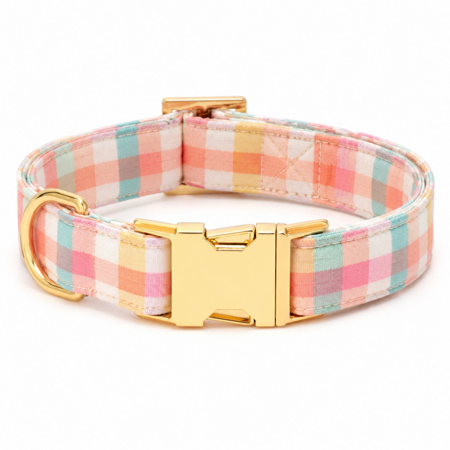 Collar para Perro de Cuadros Pastel con Hebilla Dorada