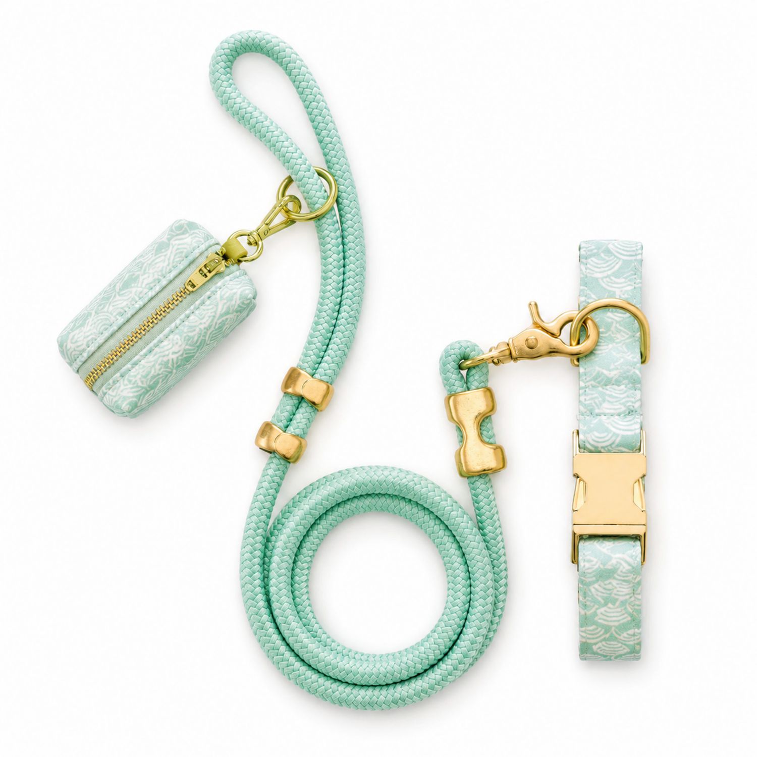 Conjunto de Correa y Collar para Perros Verde Menta con Detalles Dorados