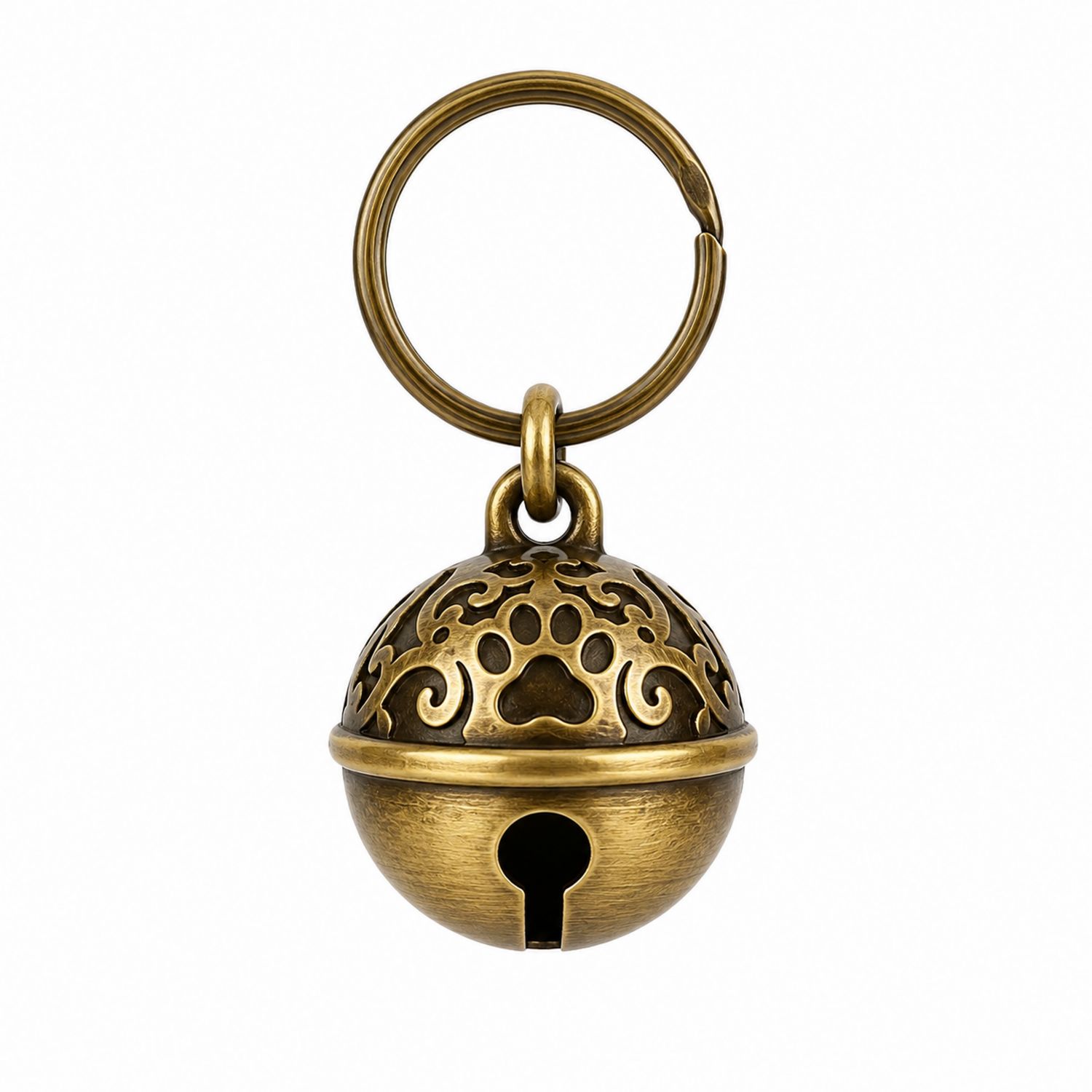Llavero de campana para mascotas diseño huella bronce