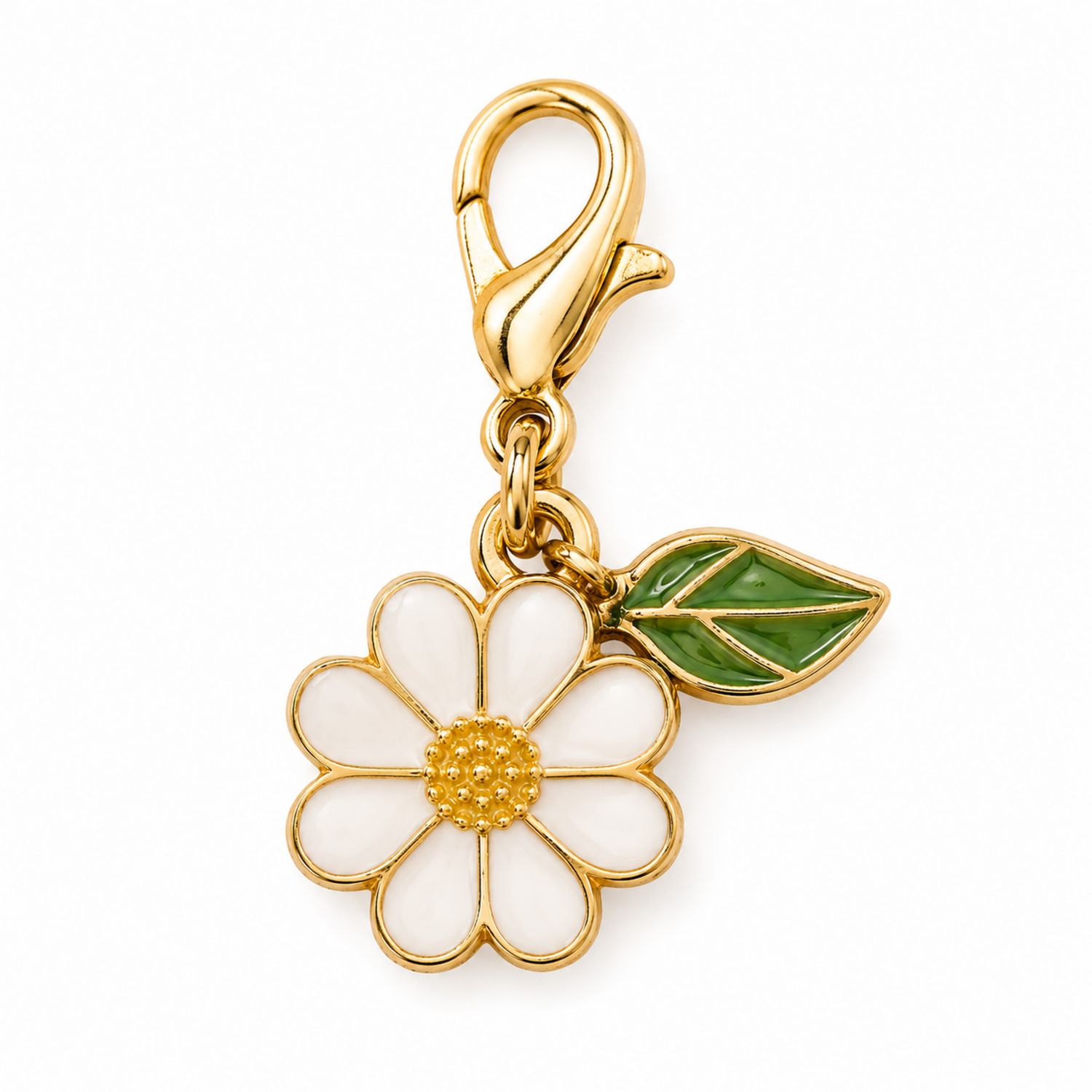 Colgante de Flor con Esmalte Dorado, Blanco y Verde