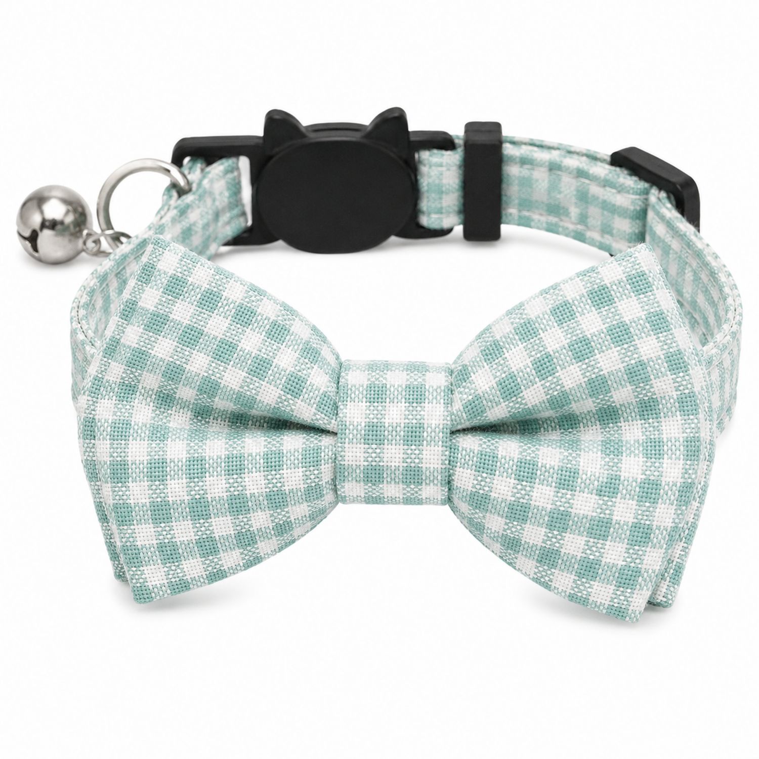 Collar para Gatos con Pajarita Ajustable en Cuadros Verde y Blanco