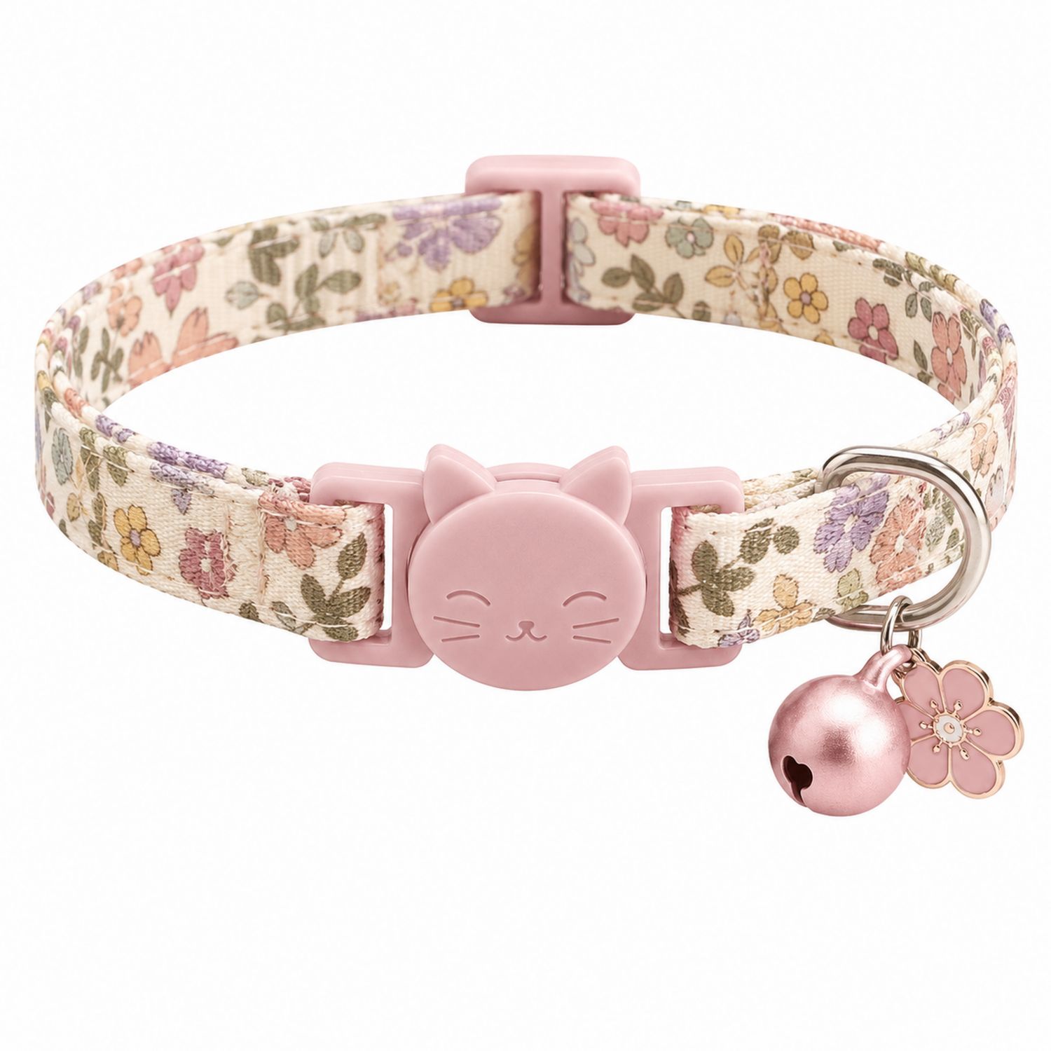 Collar para Gatos con Estampado Floral Multicolor y Cascabel Rosa
