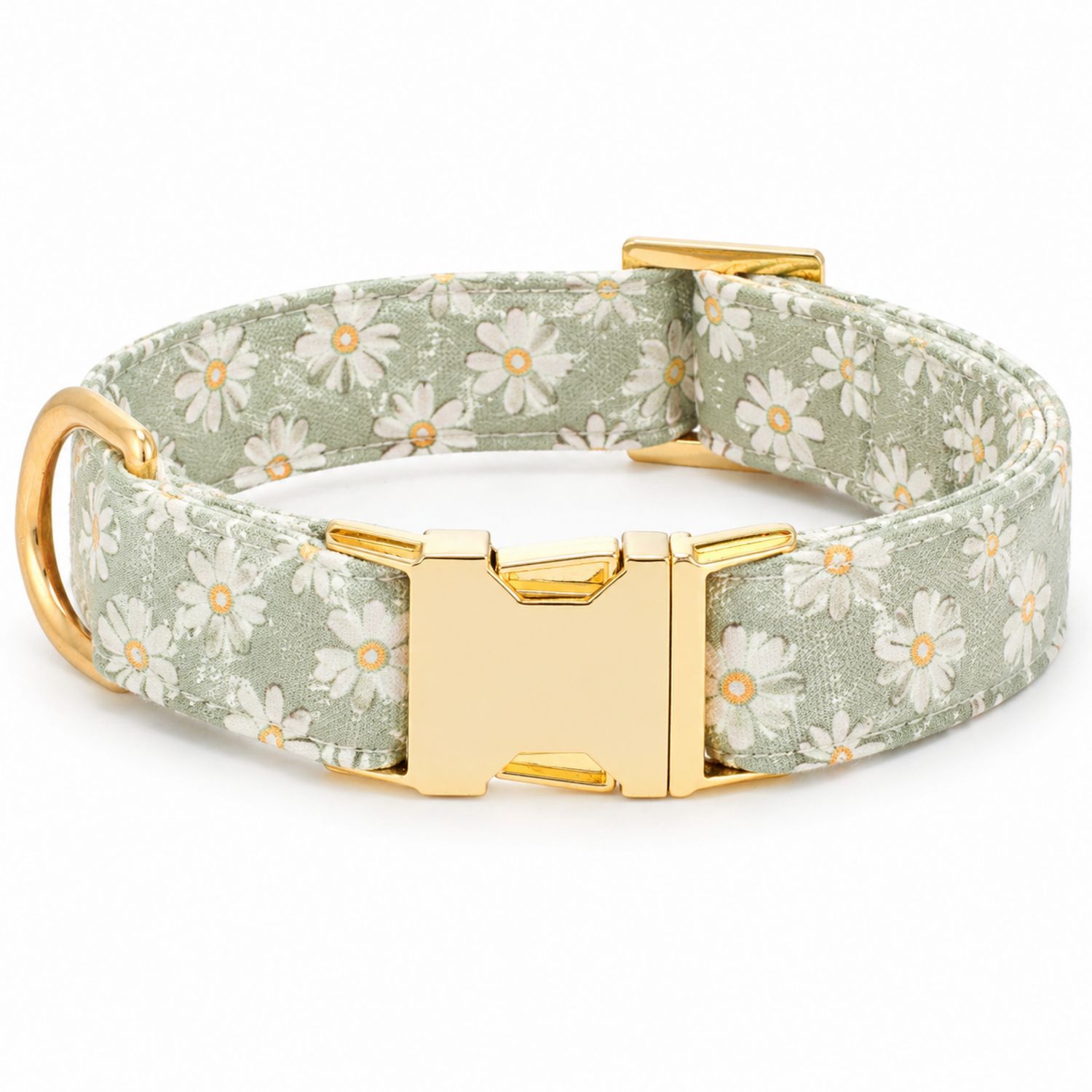 Collar Floral para Perros en Verde Claro con Hebilla Dorada