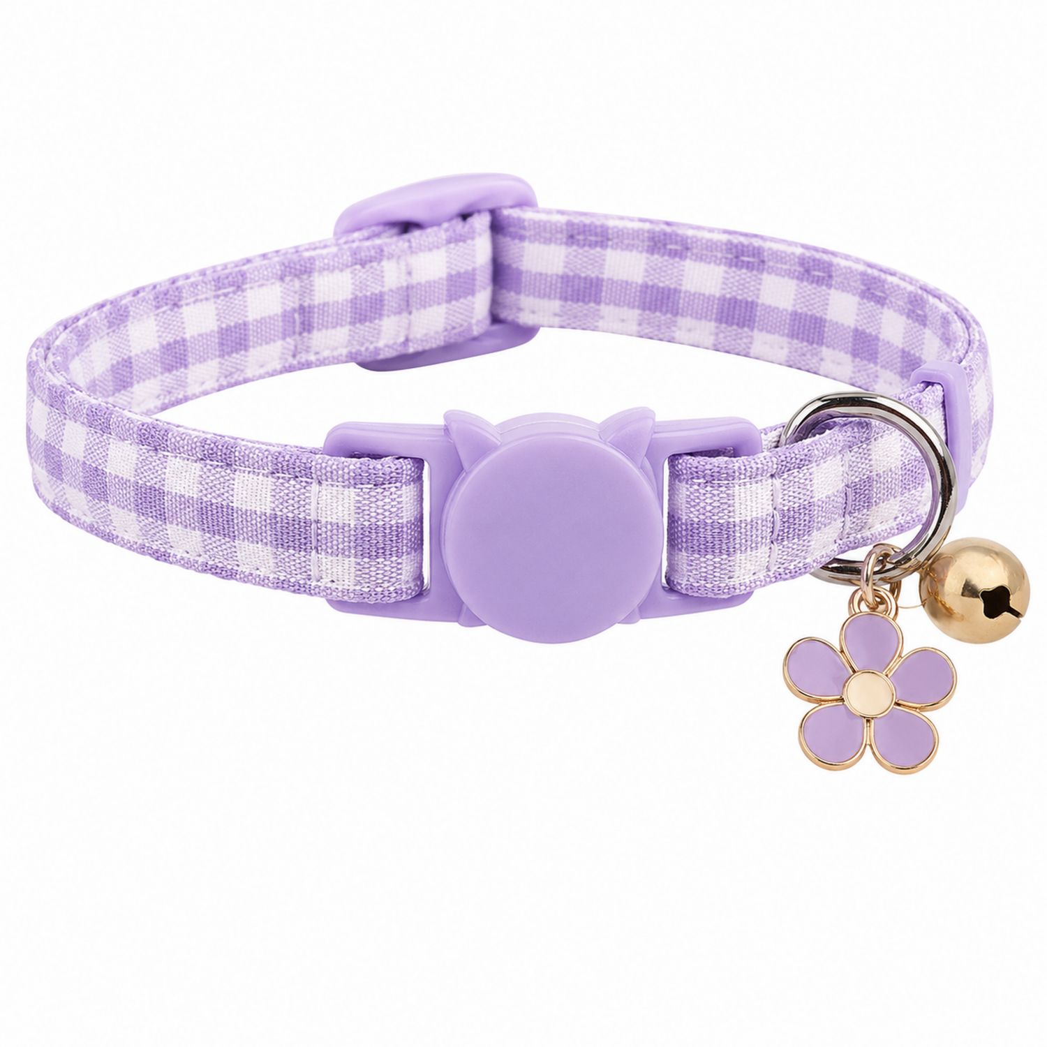 Collar lavanda ajustable para gatos con campana y colgante de flor