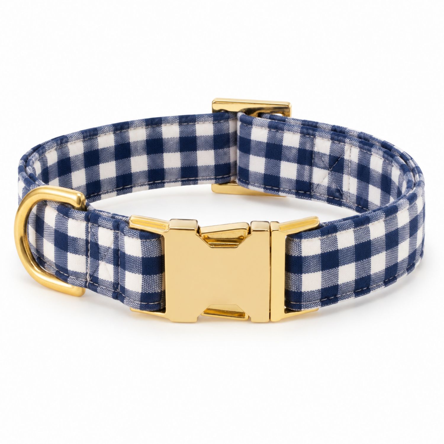 Collar para Perro Cuadriculado Azul y Blanco con Hebilla Dorada