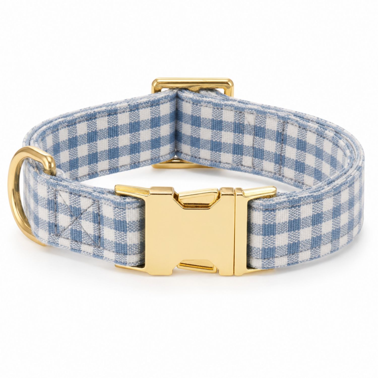 Collar de Perro Cuadros Azules con Hebilla de Oro