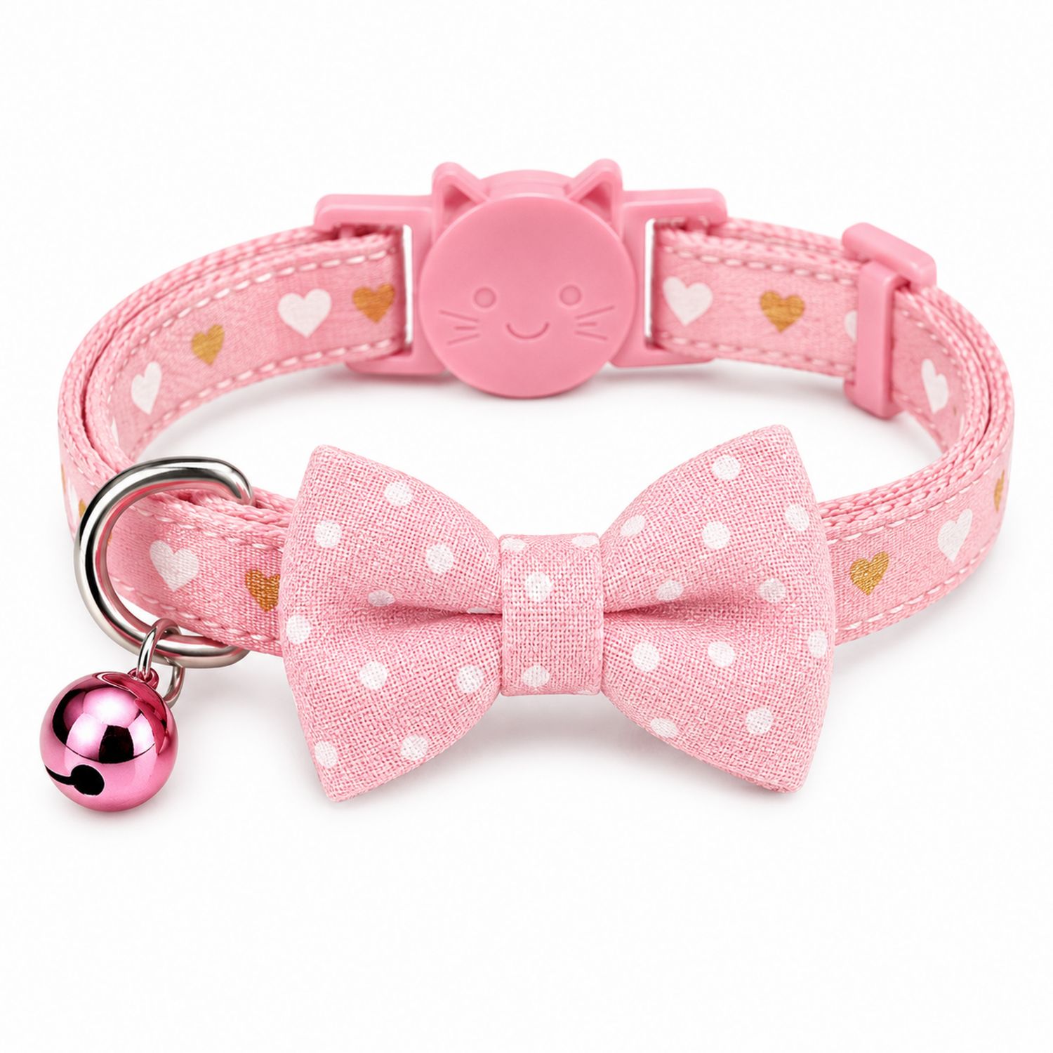 Collar para Gato Rosa con Lazo y Campana Ajustable
