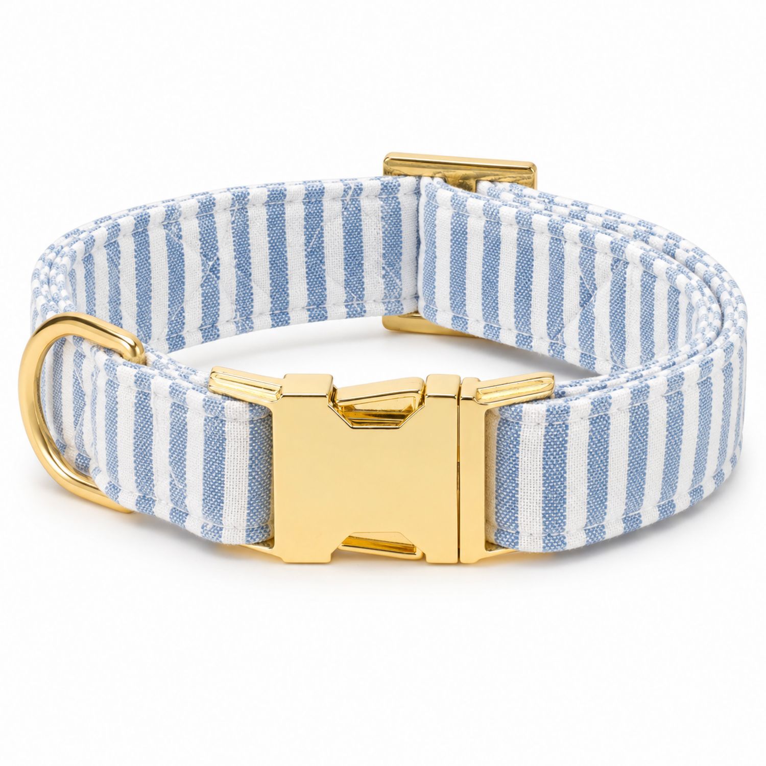 Collar para perro azul claro y dorado con cierre metálico